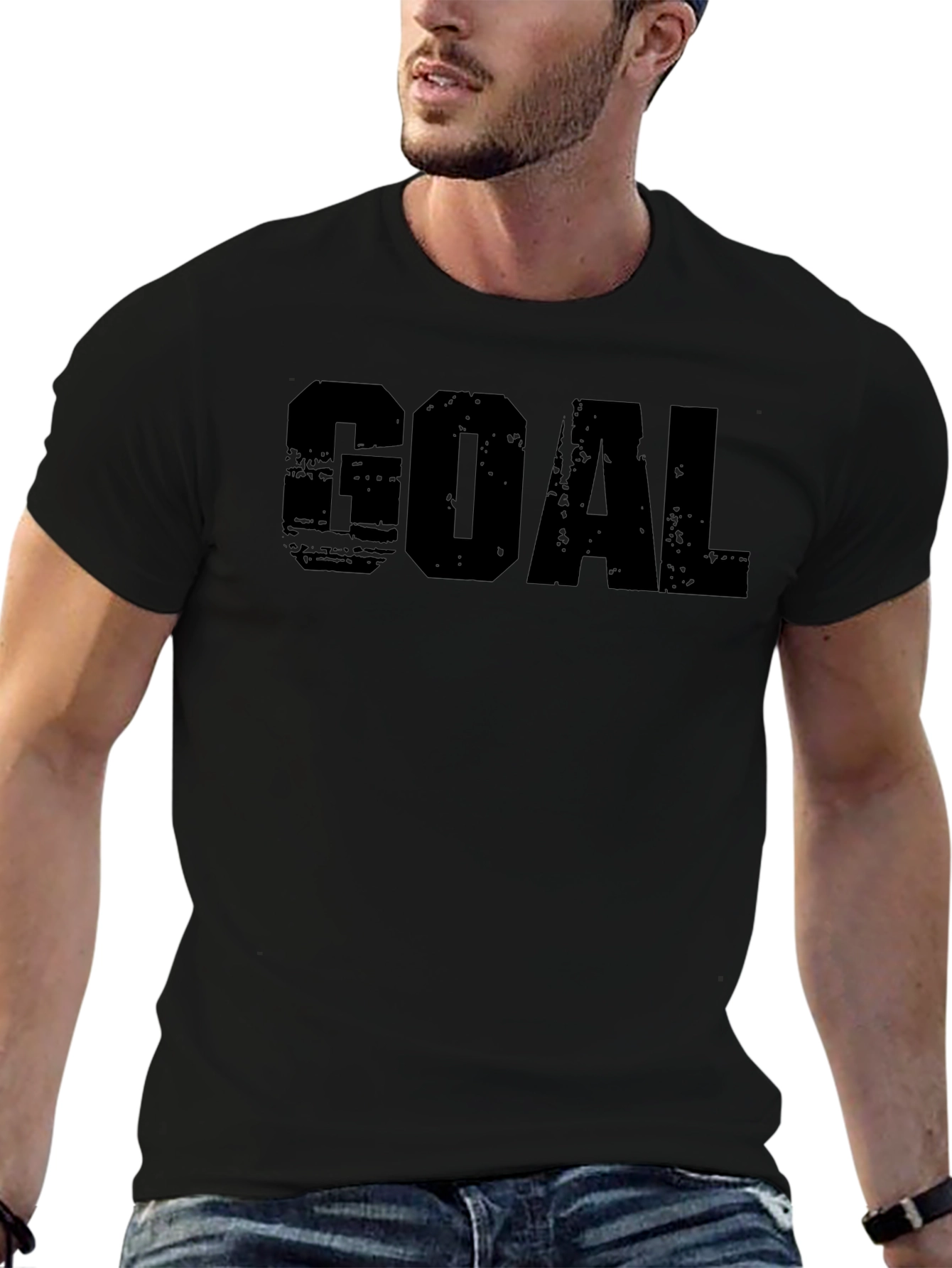 Black Men's GOAL Black Graphic T-Shirt view 6
