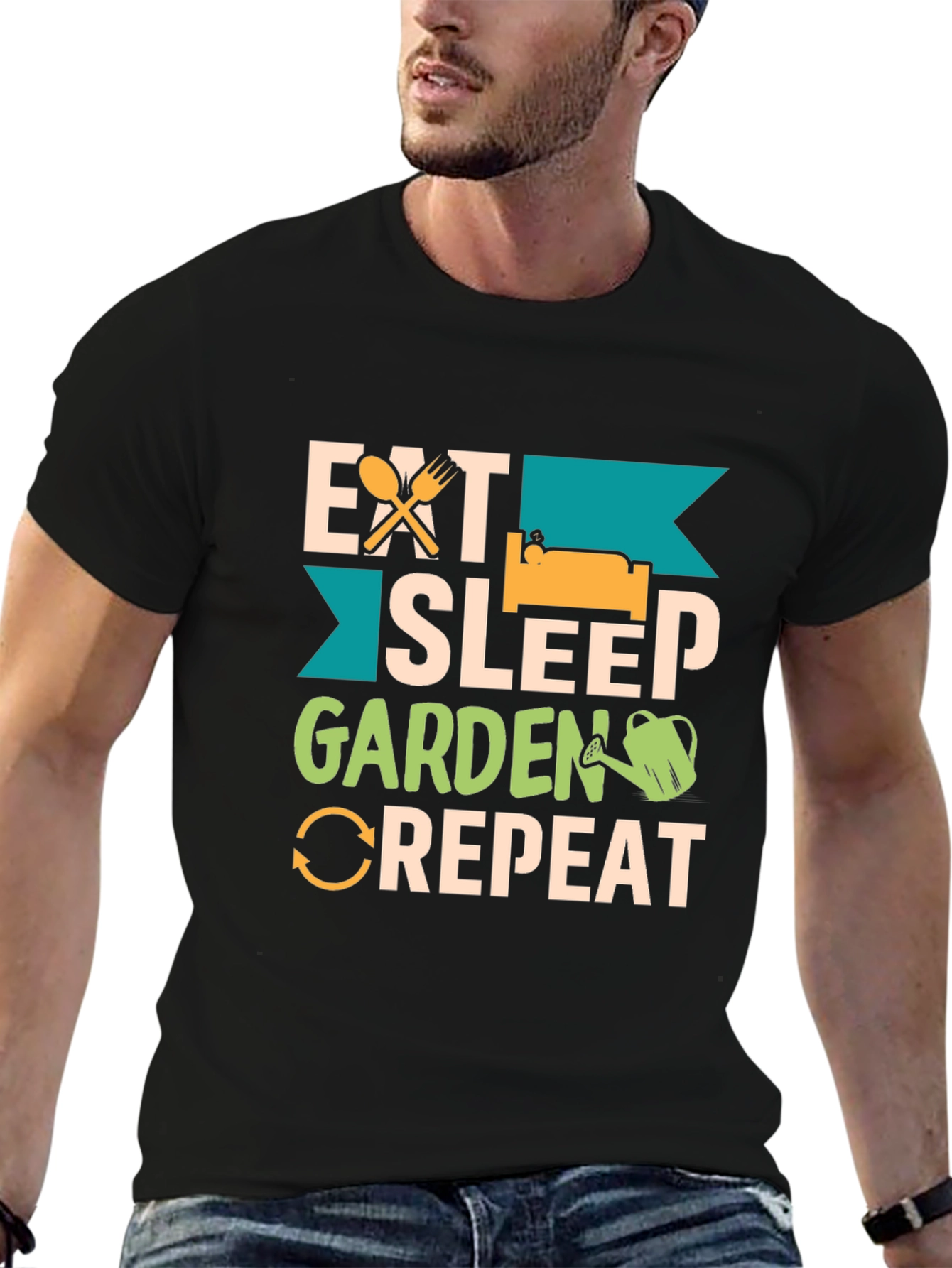 Black Eat Sleep Garden Repeat Graphic T-Shirt view 6
