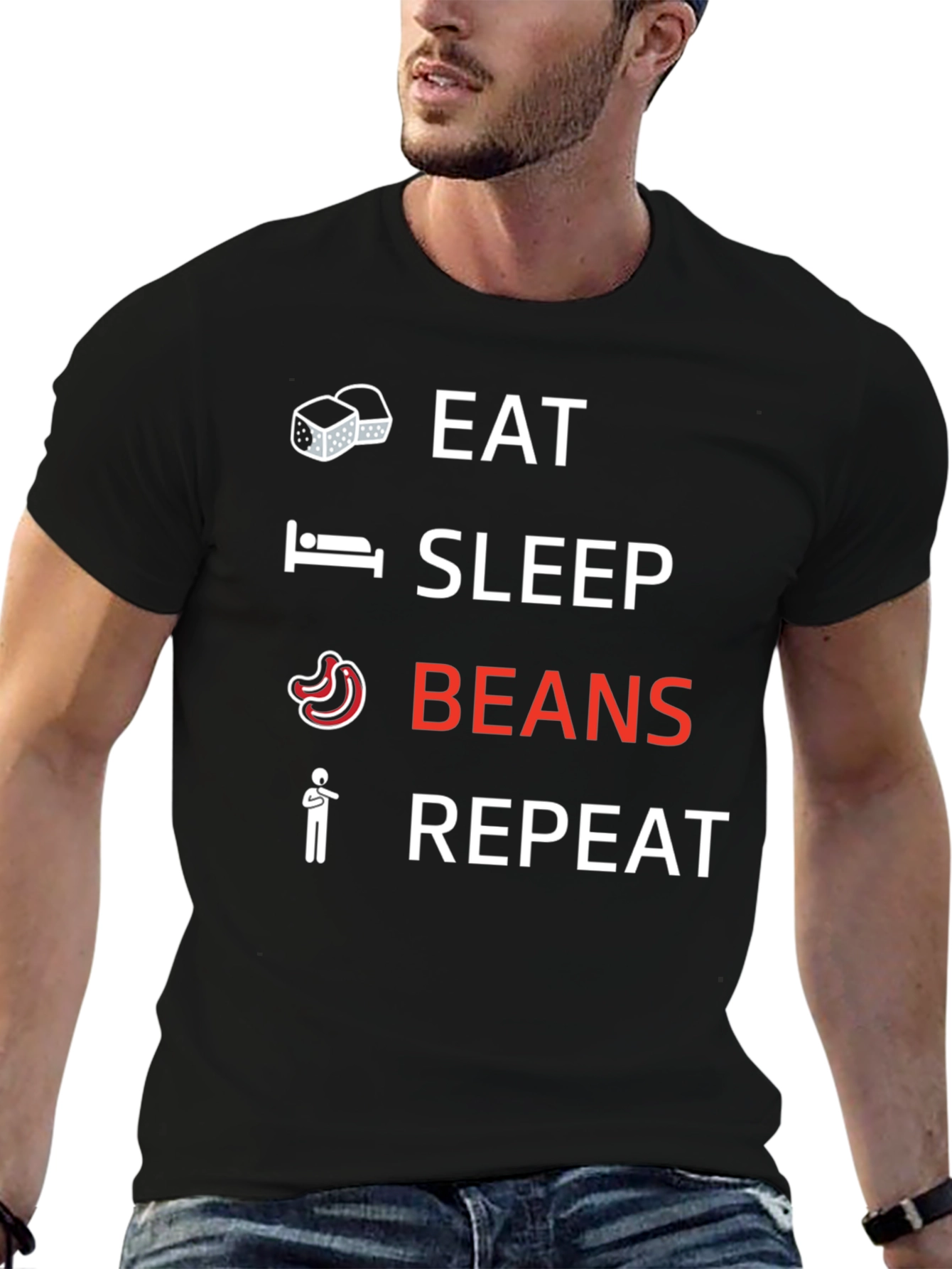 Black Eat Sleep Beans Repeat Graphic Tee view 6