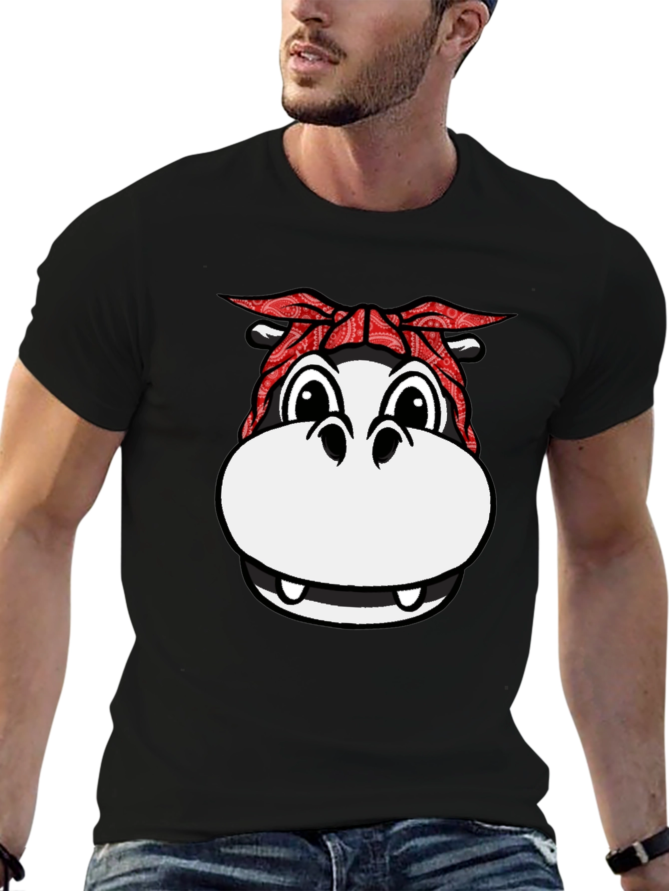 Black Gangster Hippo T-Shirt - Funny Animal Graphic Tee view 6