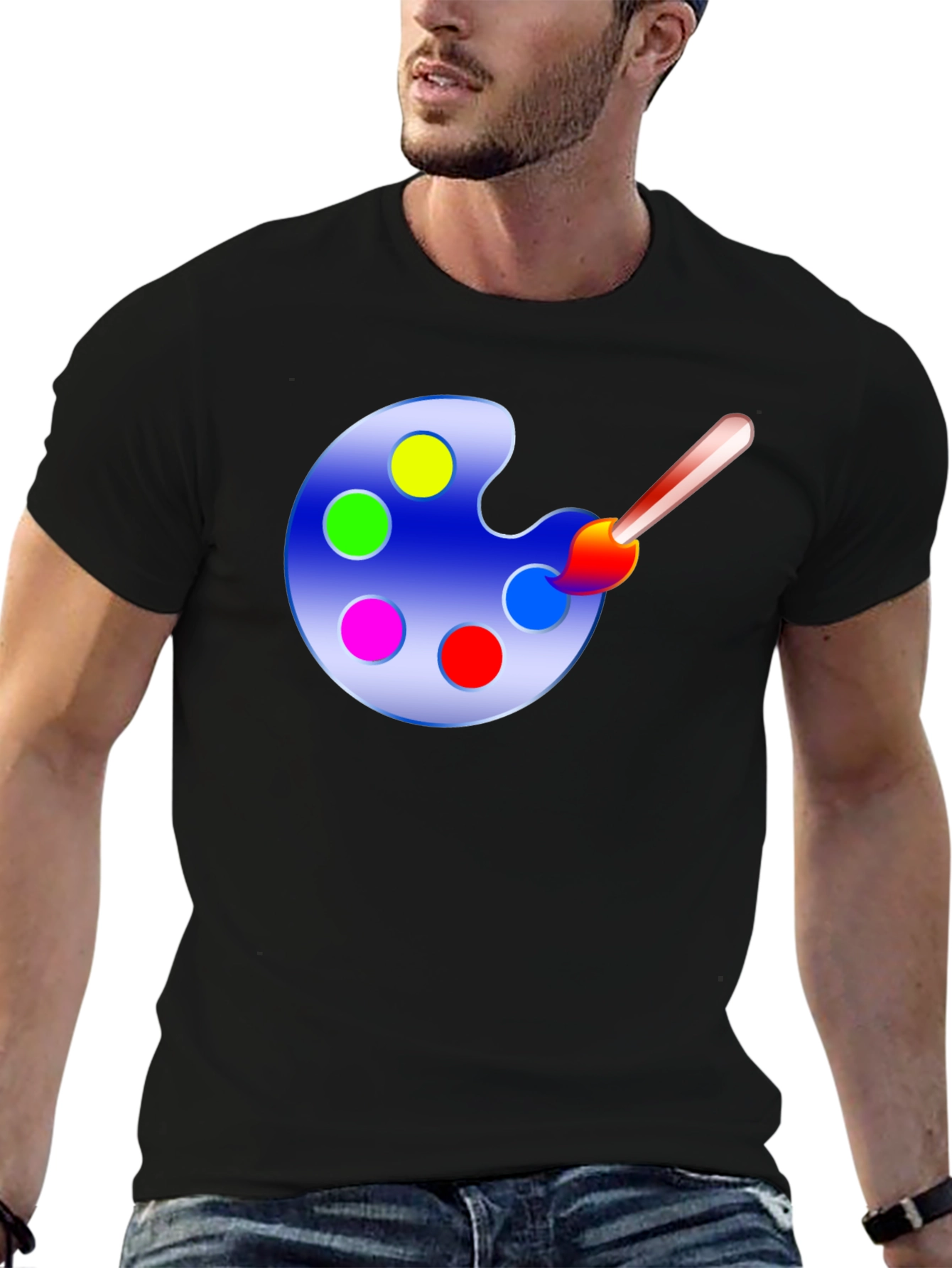 Black Painter's Palette Graphic Tee - Art Lover's T-Shirt view 6