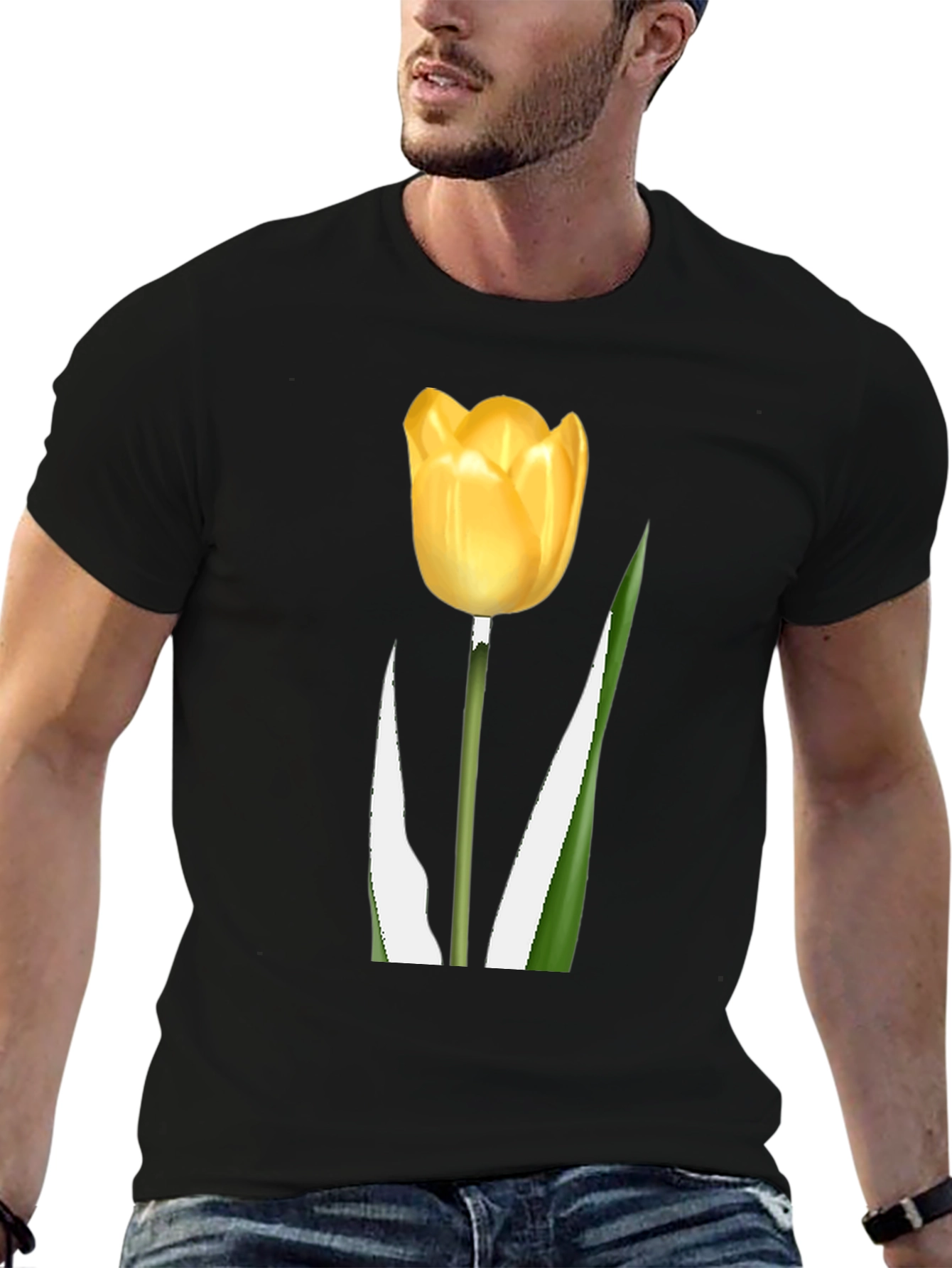 Black Tulip Graphic Tee - Black Cotton Blend view 6