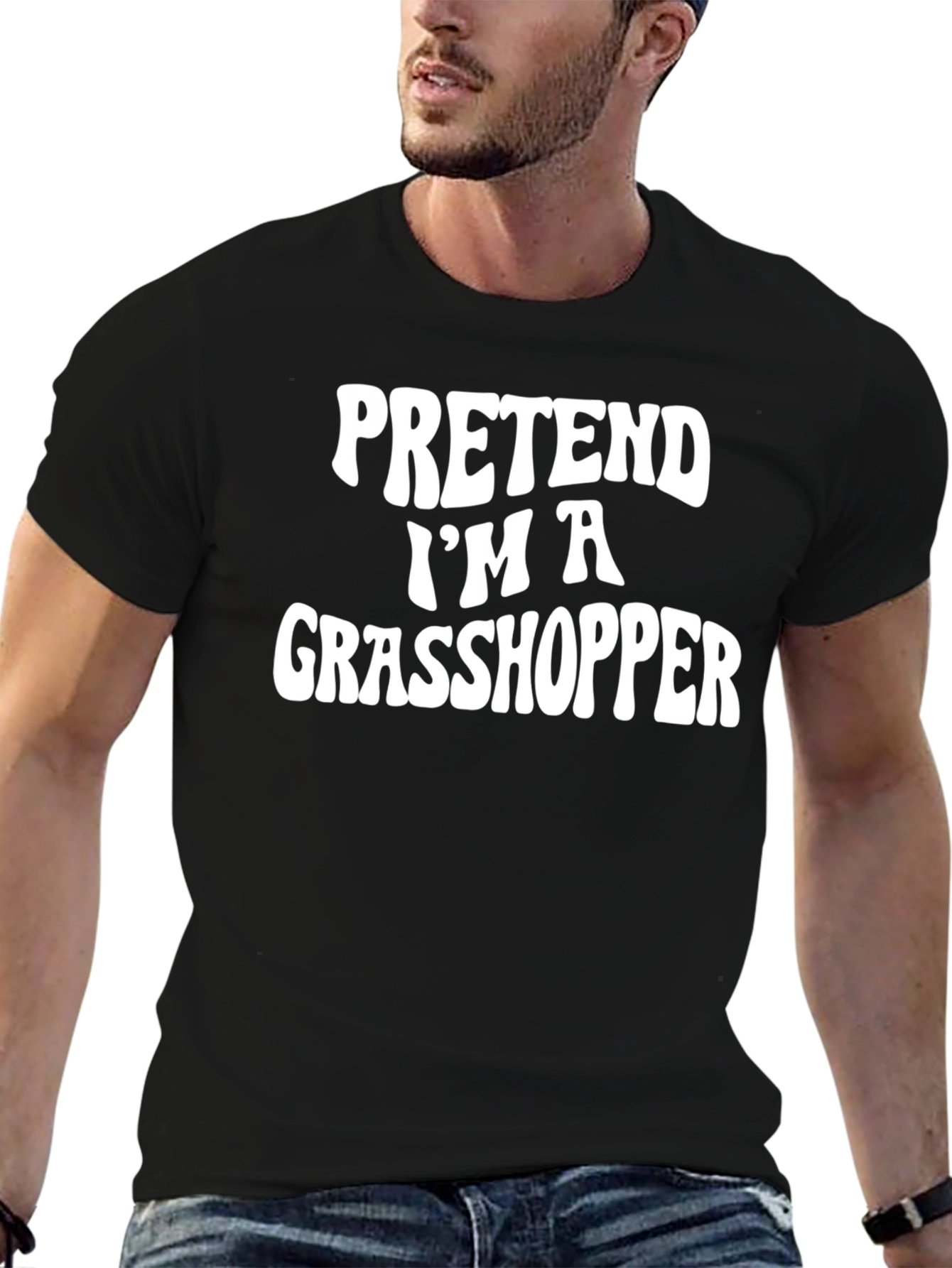 Black Pretend I'm A Grasshopper Novelty T-Shirt view 6