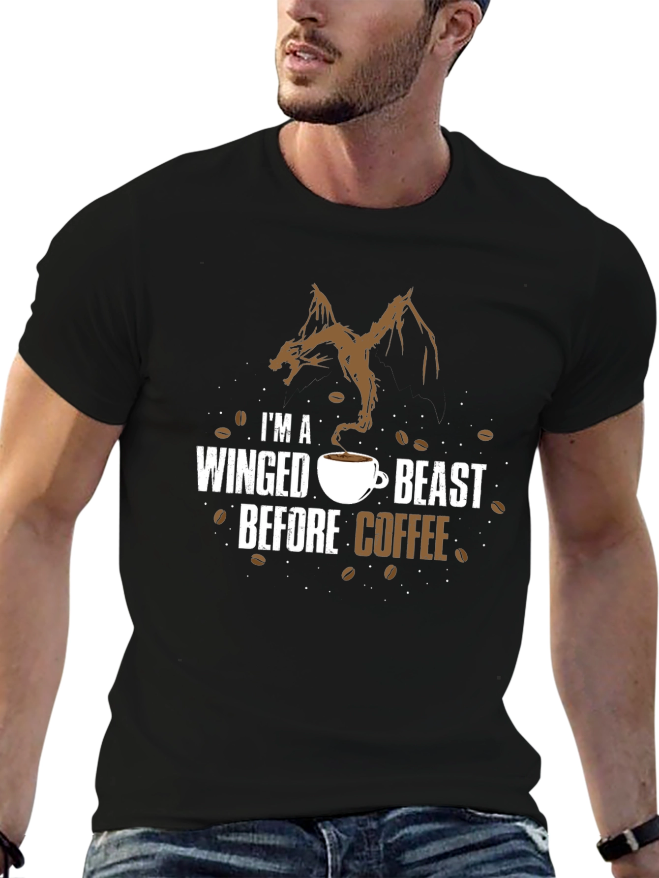 Black Winged Beast Coffee T-Shirt - Novelty Graphic Tee view 6