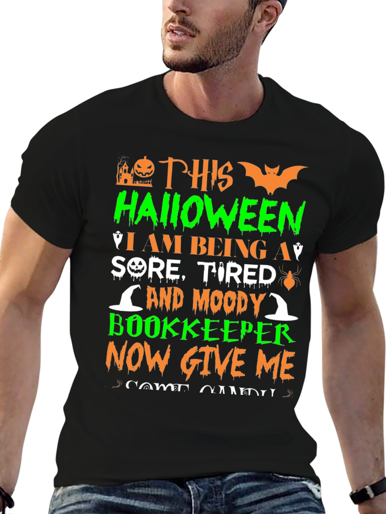 Black Halloween Bookkeeper T-Shirt view 6