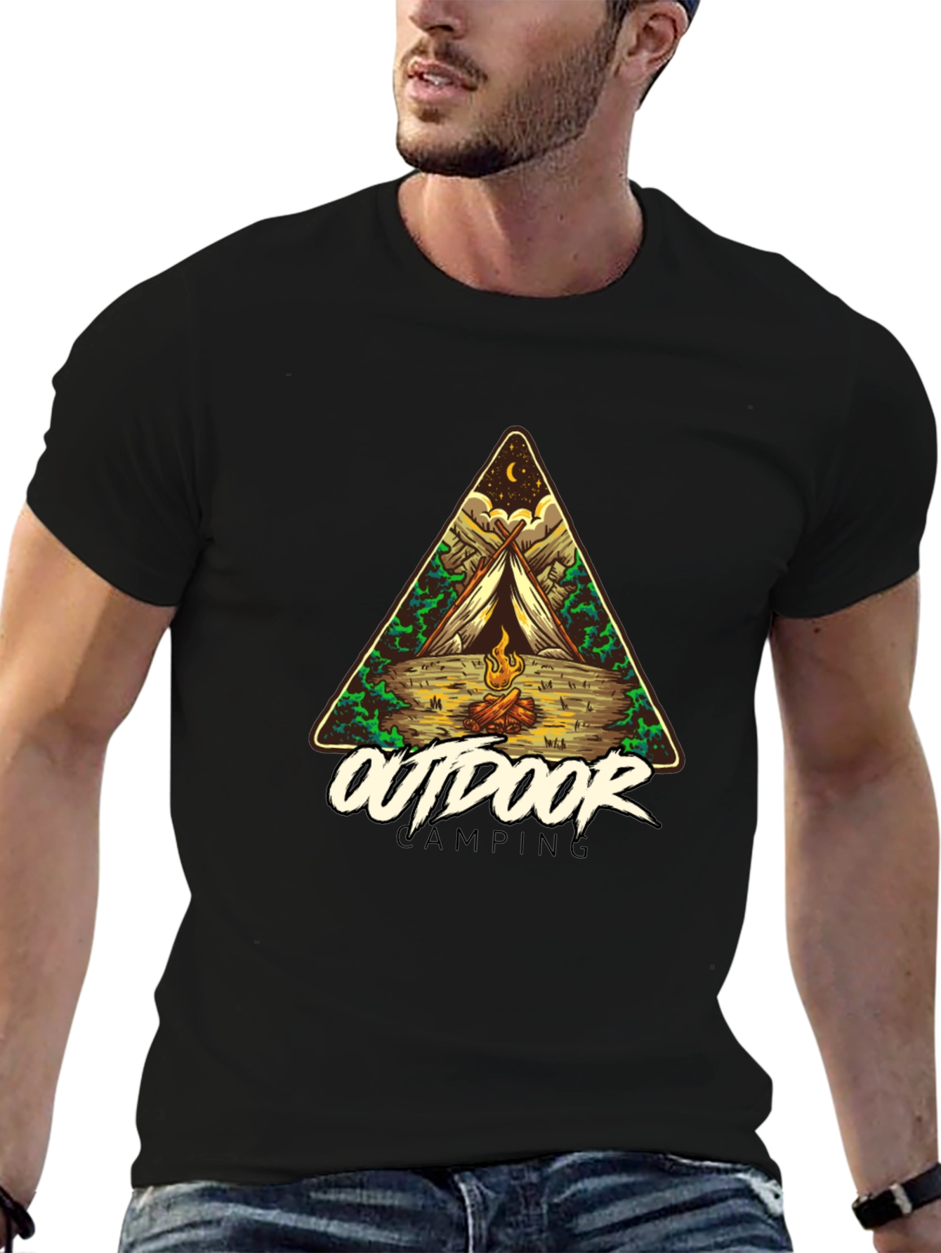 Black Outdoor Camping Graphic Tee - Adventure Awaits! view 6