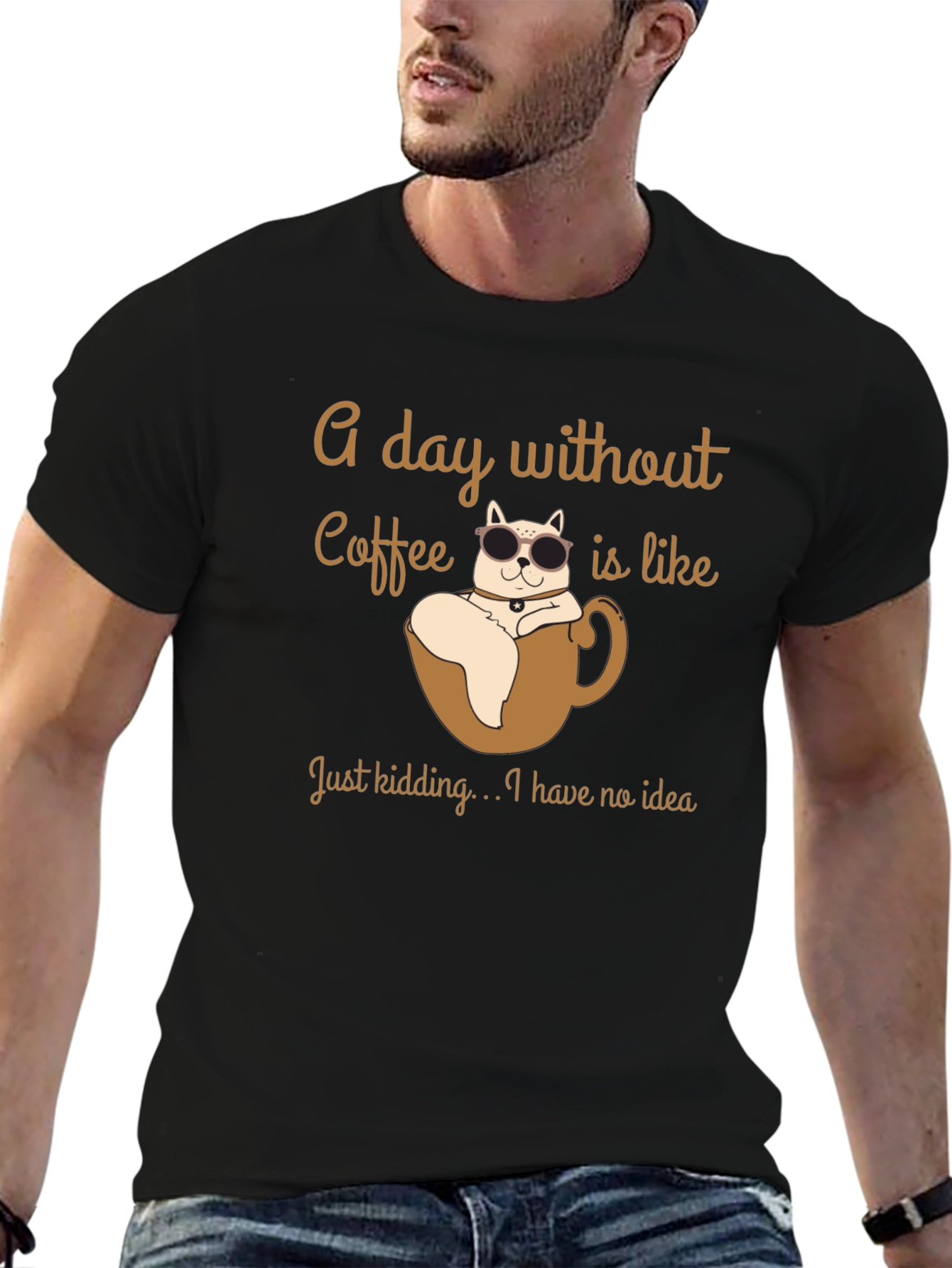 Black Coffee Cat T-Shirt - A Day Without Coffee view 6