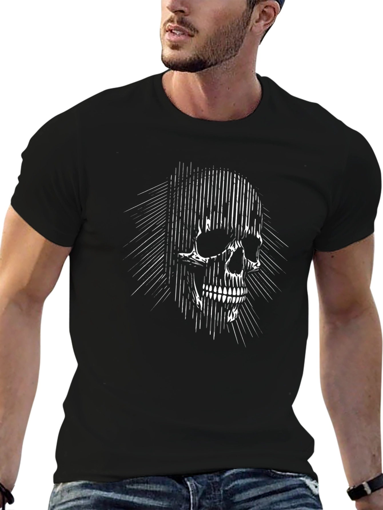 Black Skull Graphic Black T-Shirt for Men view 6