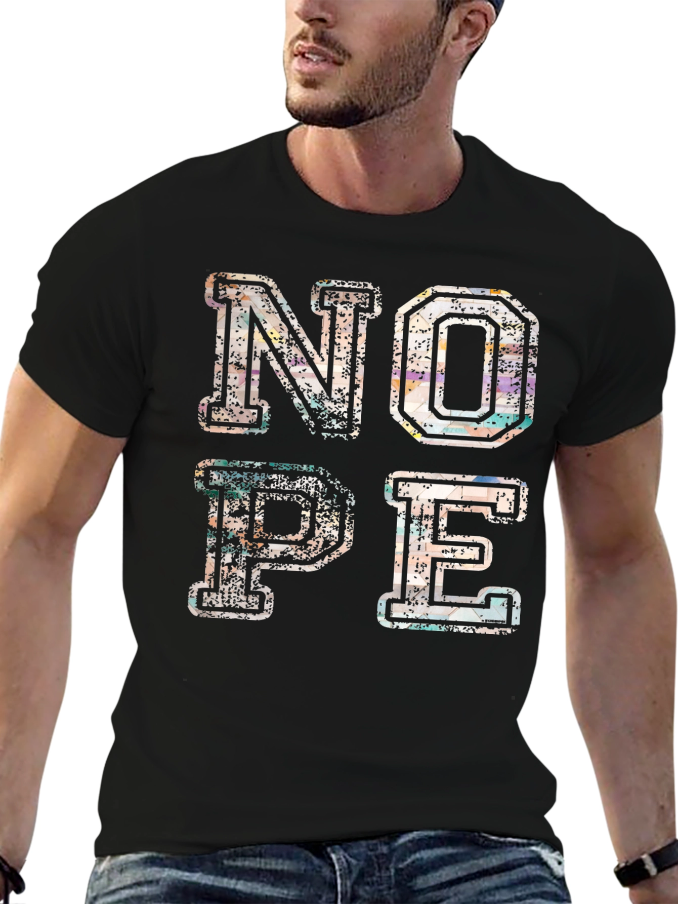 Black Trendy "NOPE" Graphic Print T-Shirt - Casual Style view 6
