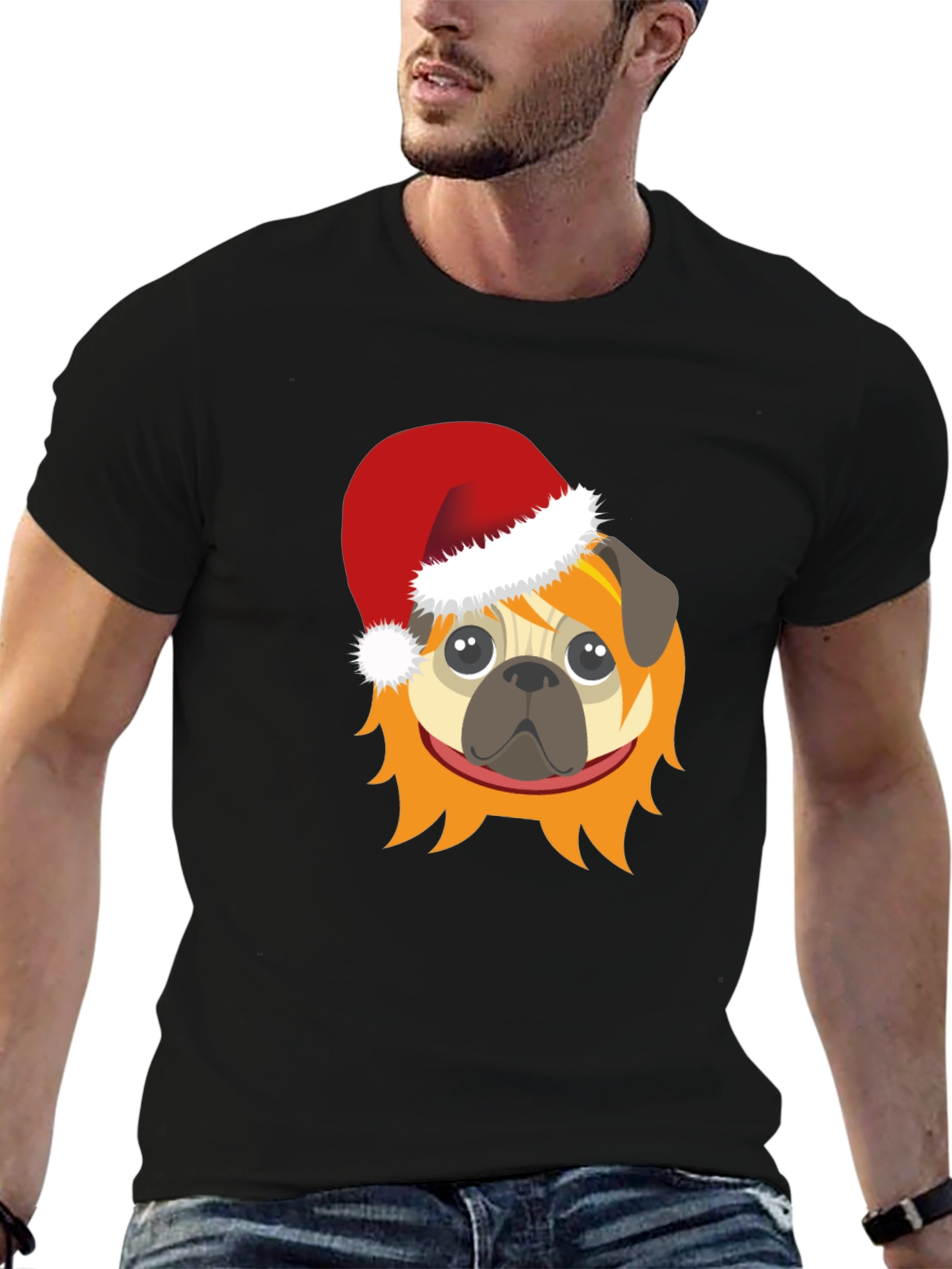 Black Festive Pug T-Shirt - Holiday Cheer view 6