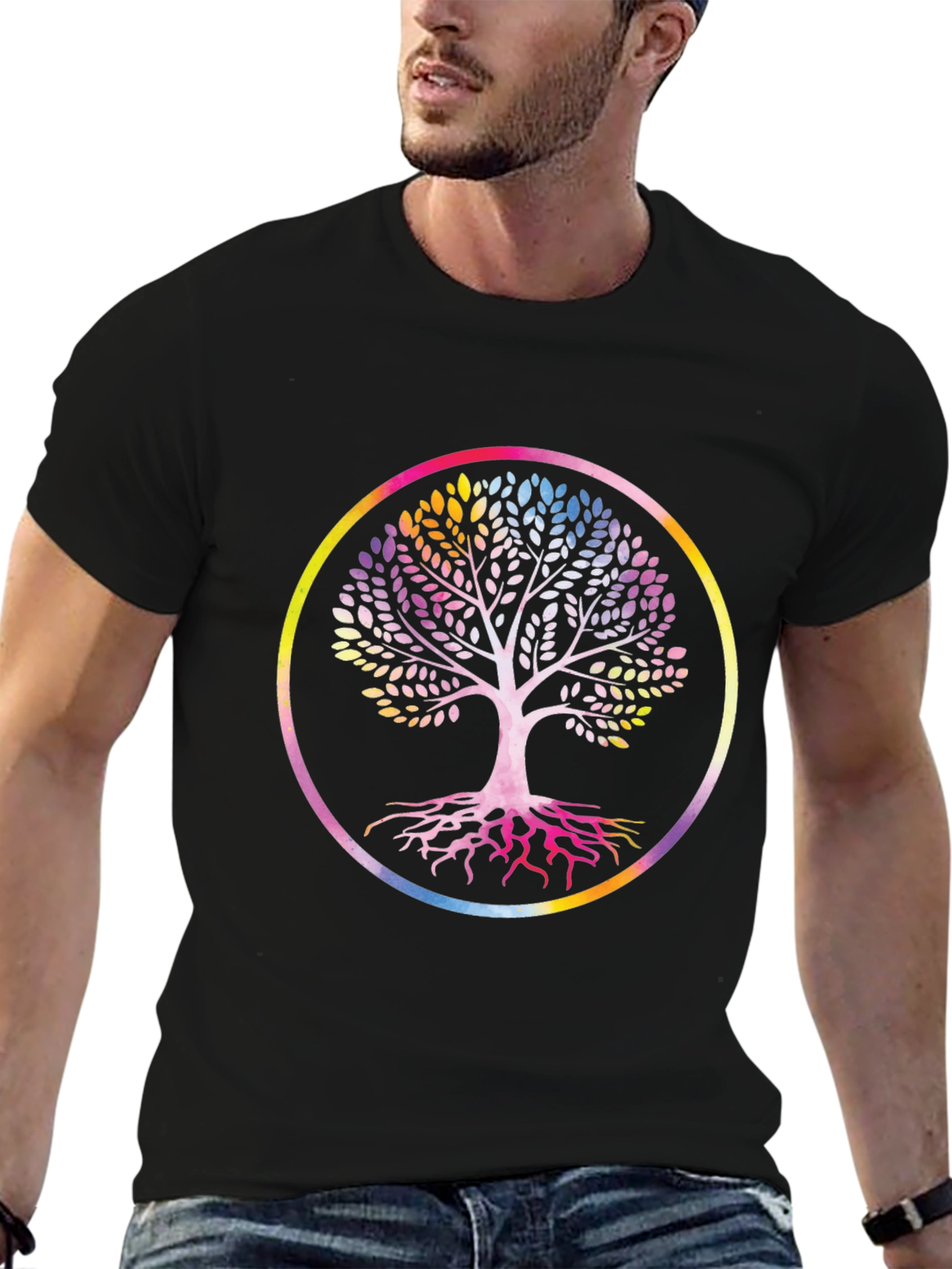 Black Rainbow Tree of Life Black Graphic Tee view 6