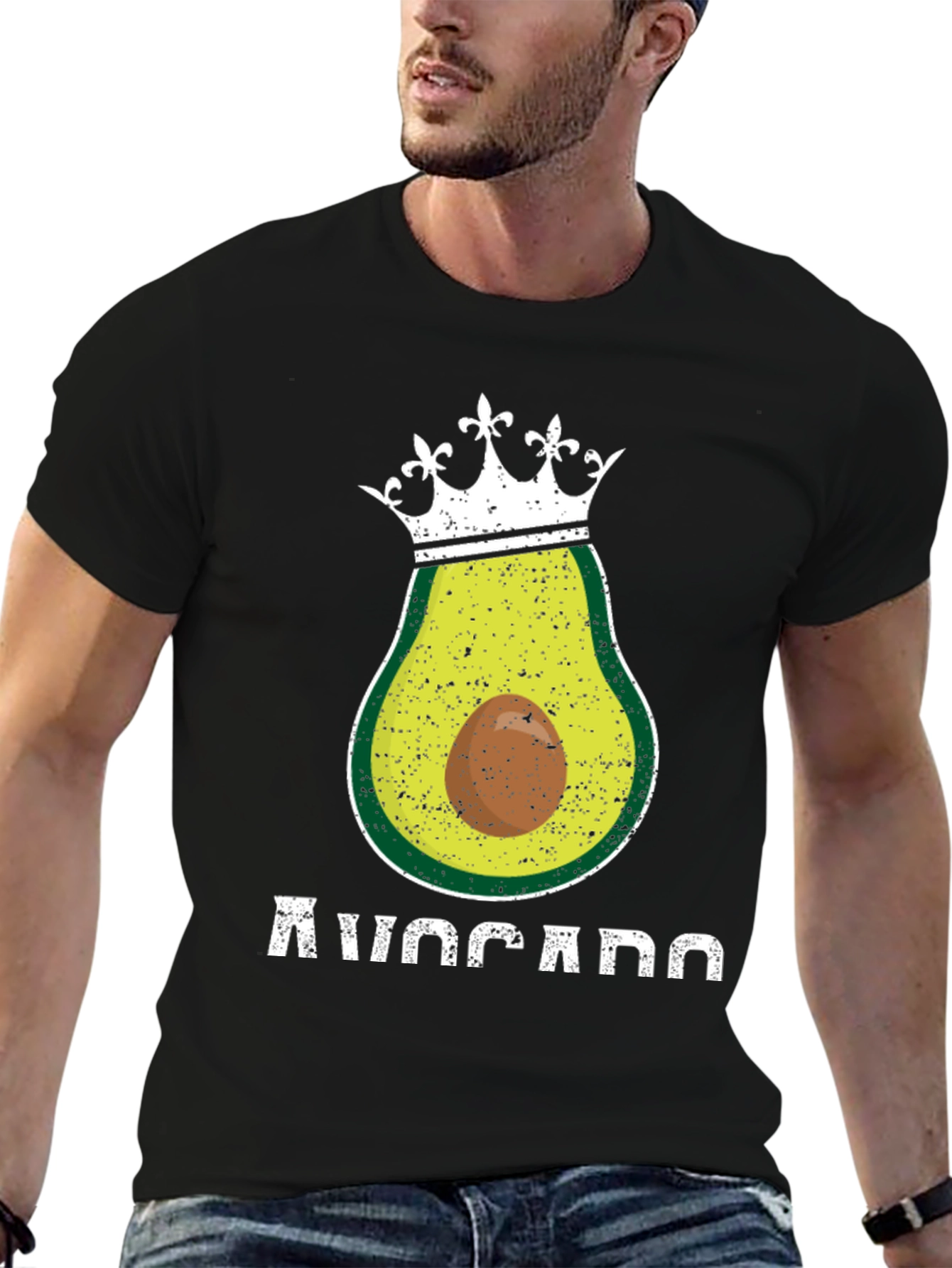 Black Avocado King T-Shirt - Funny Foodie Tee view 6