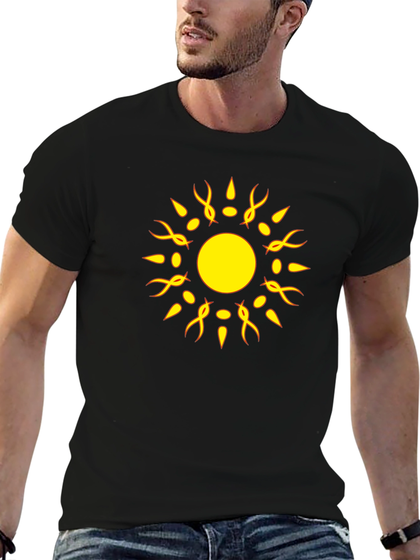 Black Black T-Shirt with Yellow Sun Graphic view 6