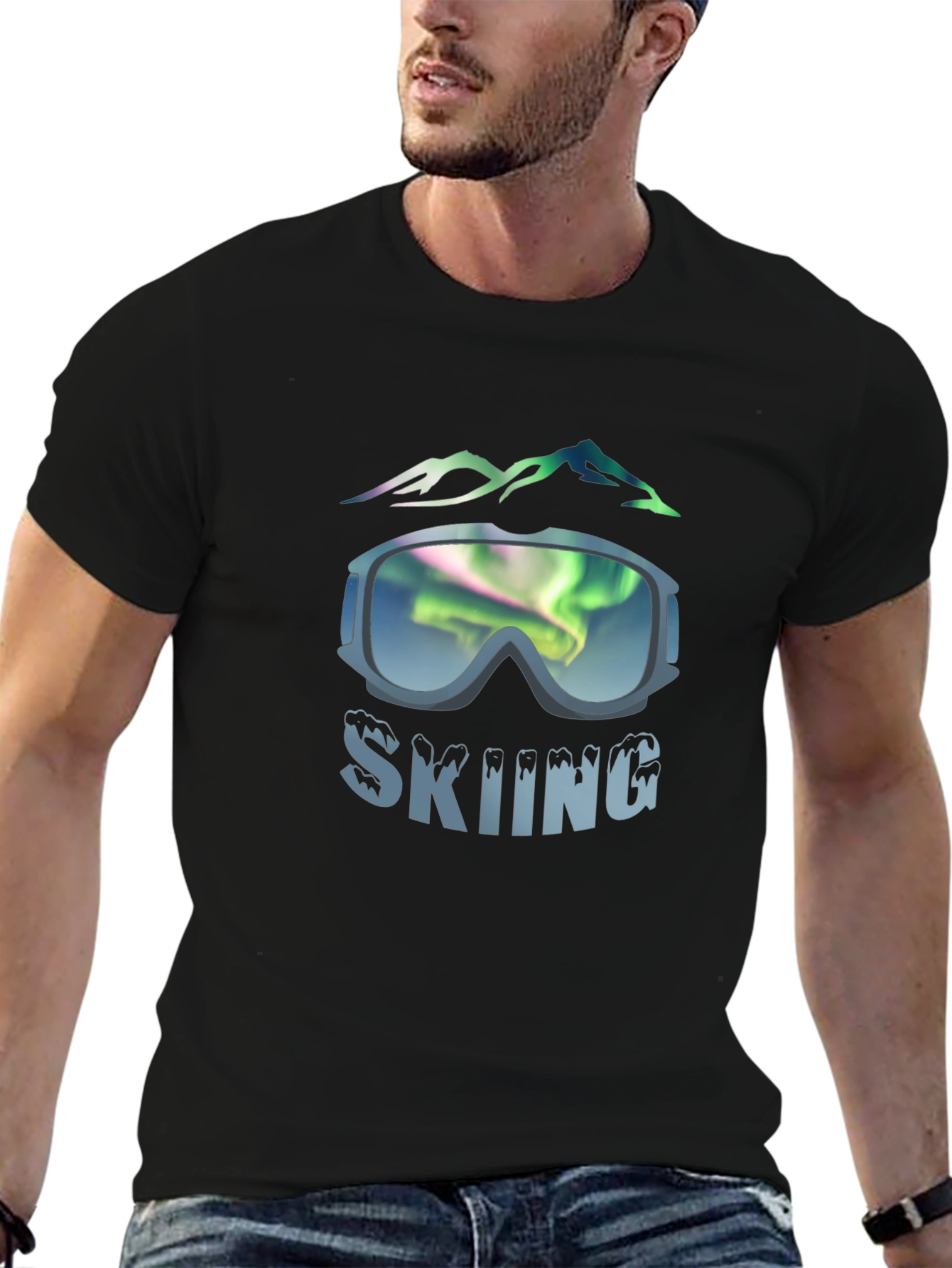 Black Skiing Graphic Tee - Mountain Adventure view 6