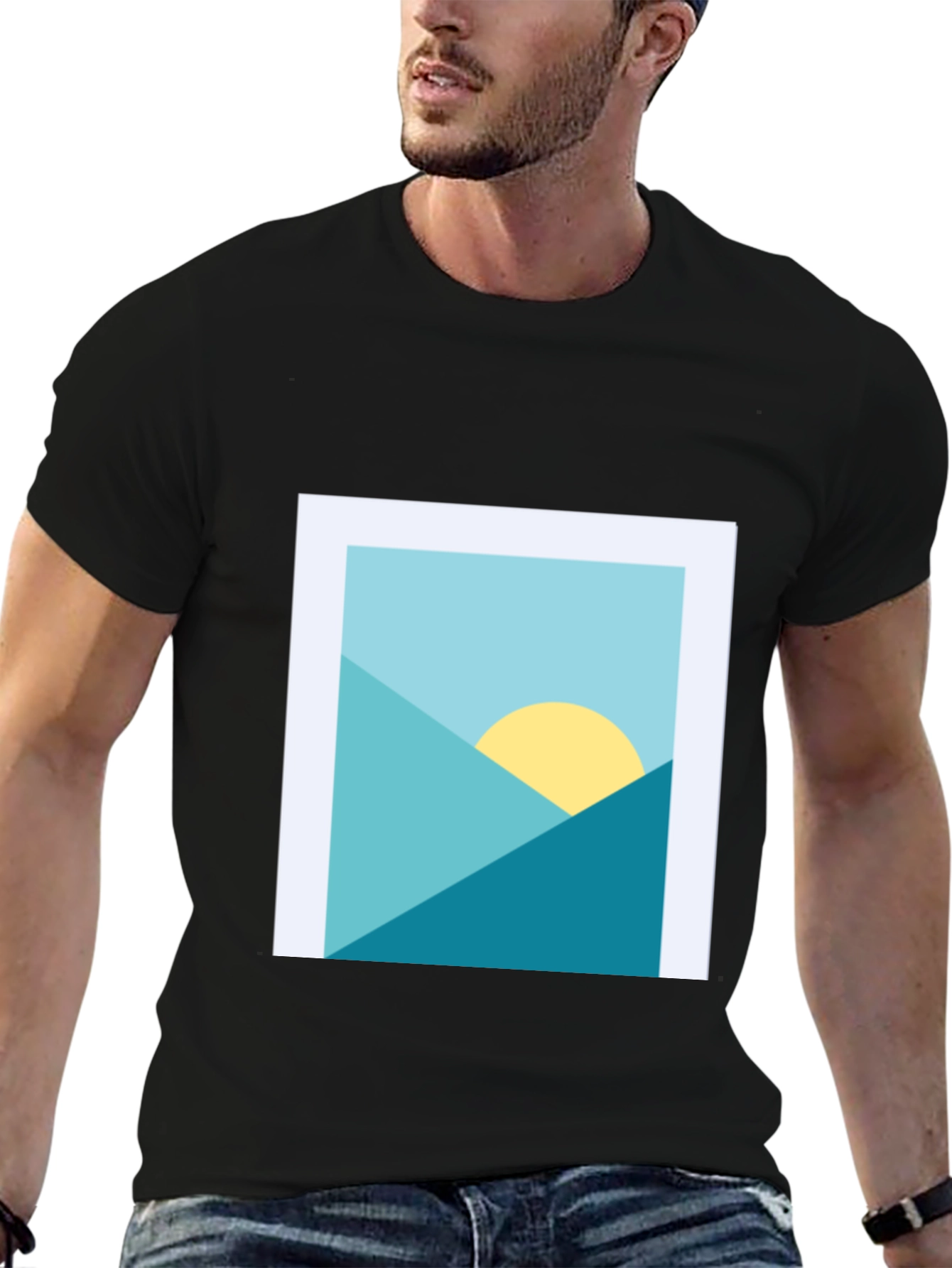 Black Geometric Landscape Graphic Tee - Modern Art Shirt view 6