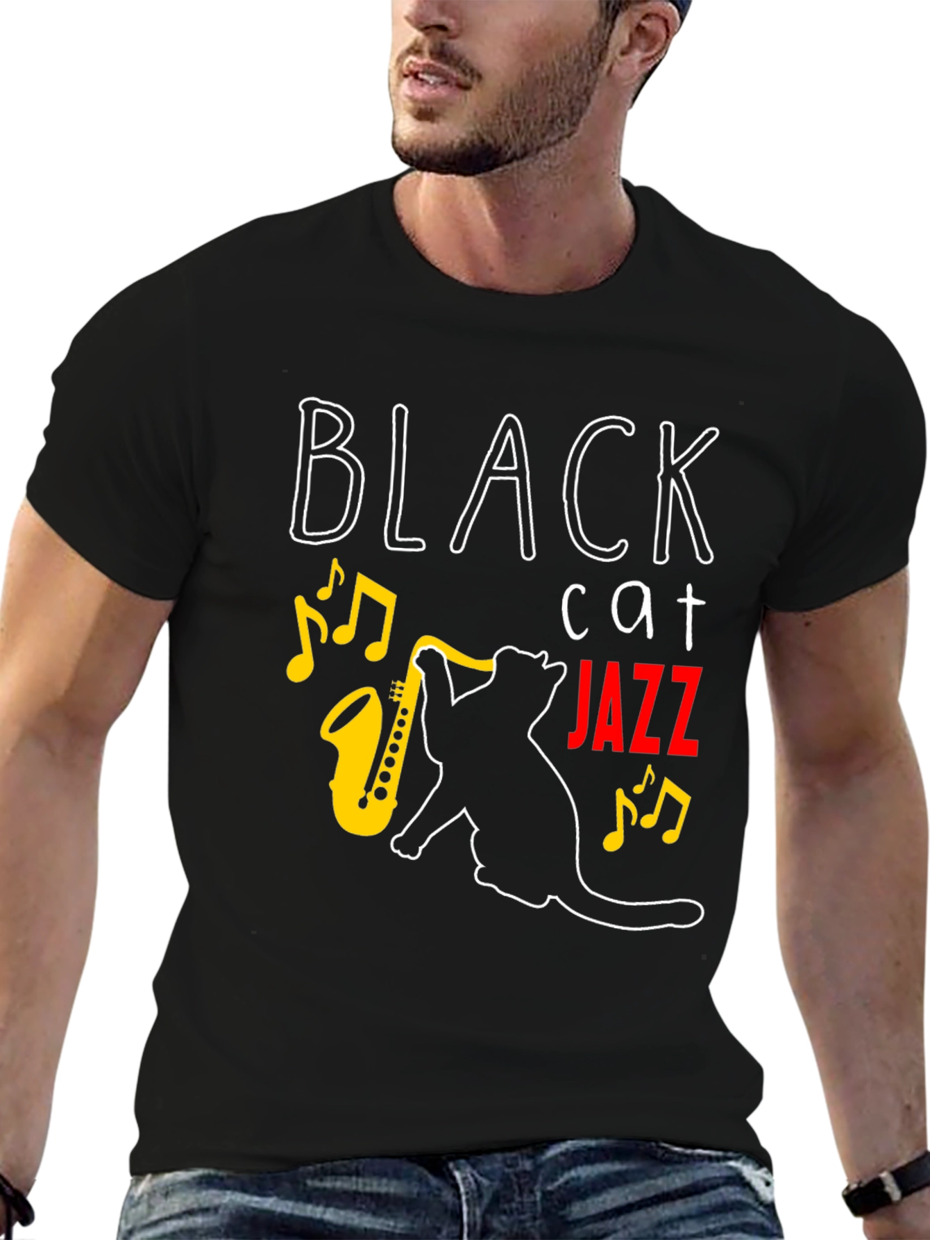 Black Black Cat Jazz Music T-Shirt view 6