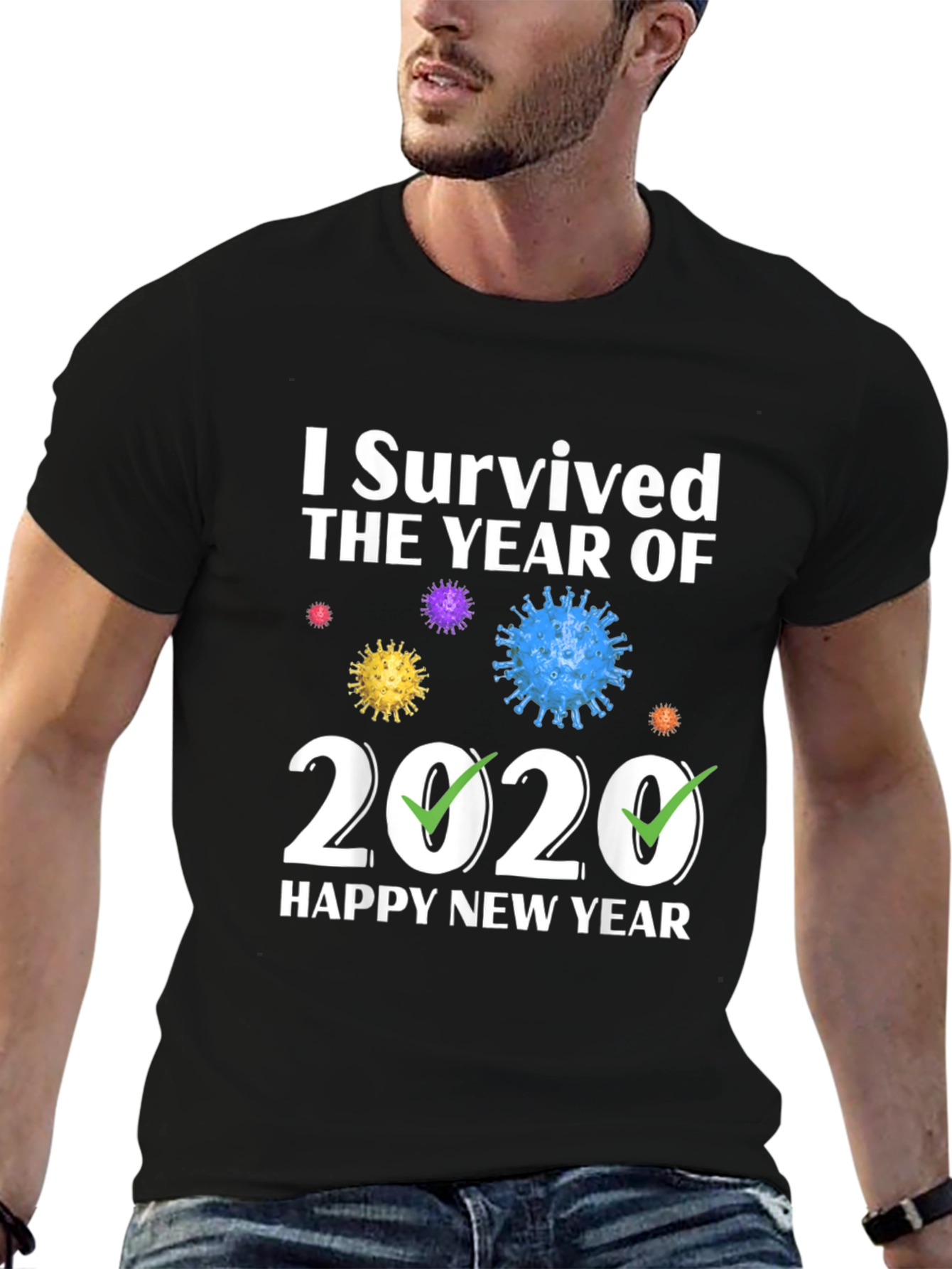 Black I Survived 2020 Happy New Year T-Shirt view 6