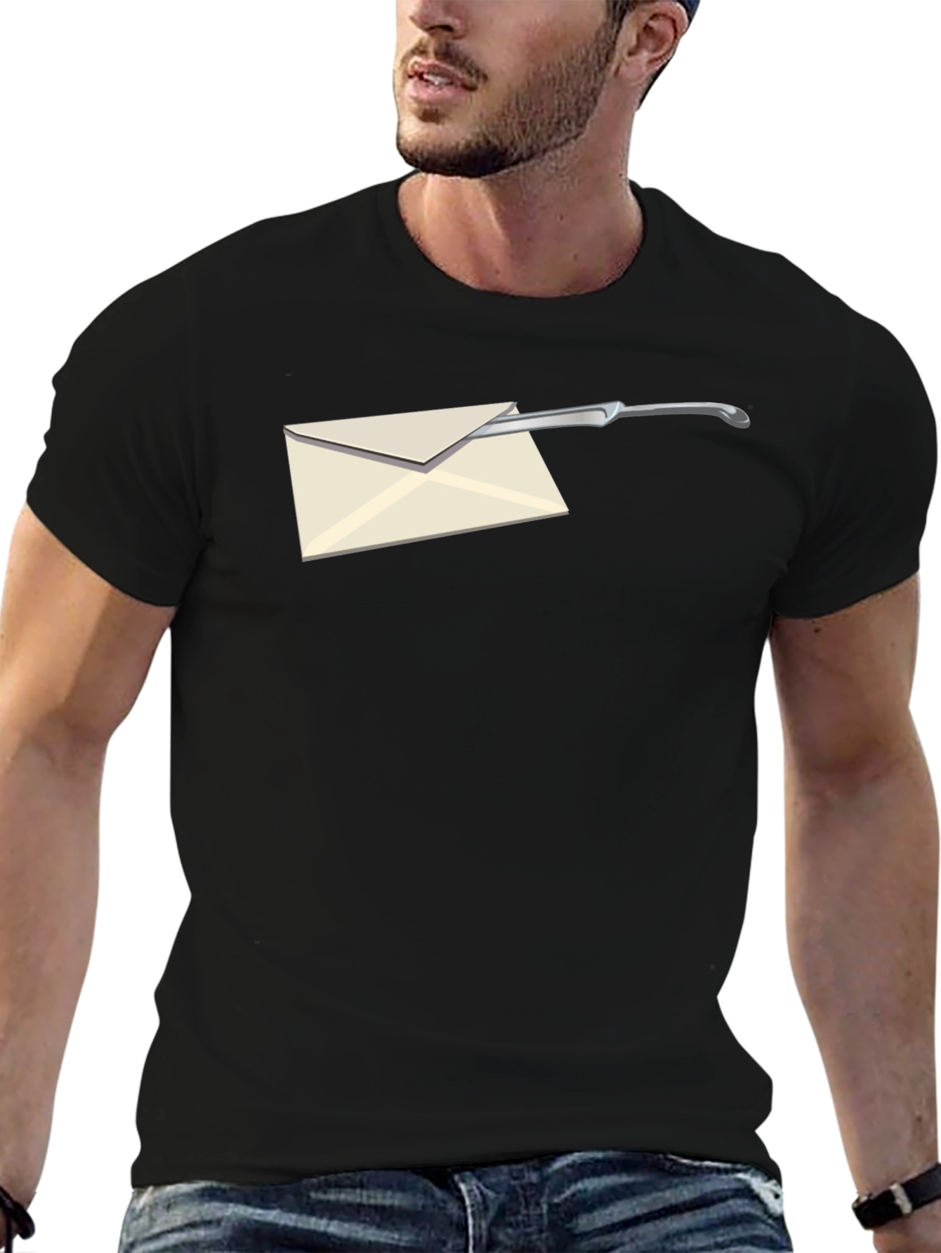 Black Envelope Opener Graphic Tee - Cool & Unique Design view 6