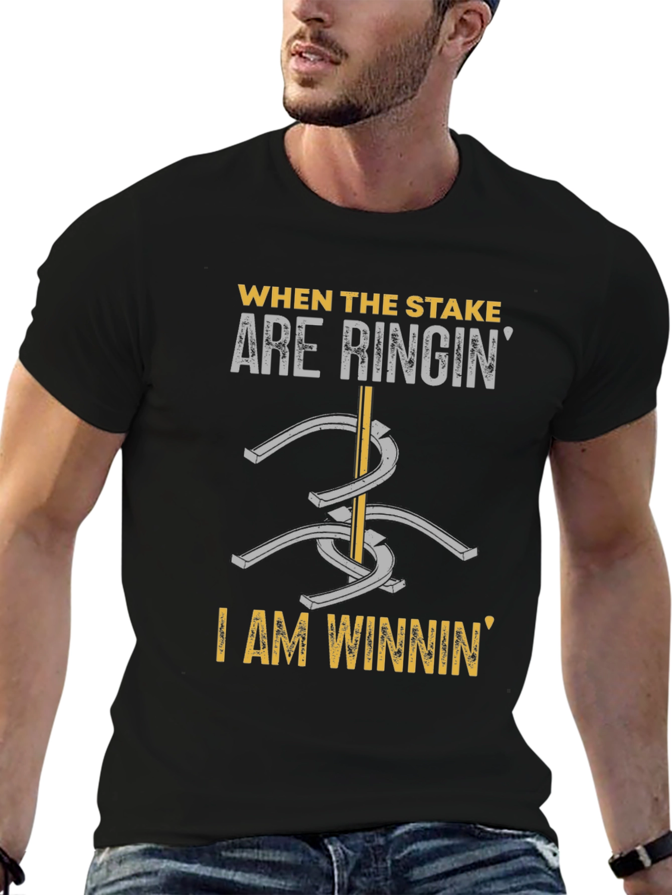 Black Horseshoe Ringin' T-Shirt - I am Winnin' Design view 6