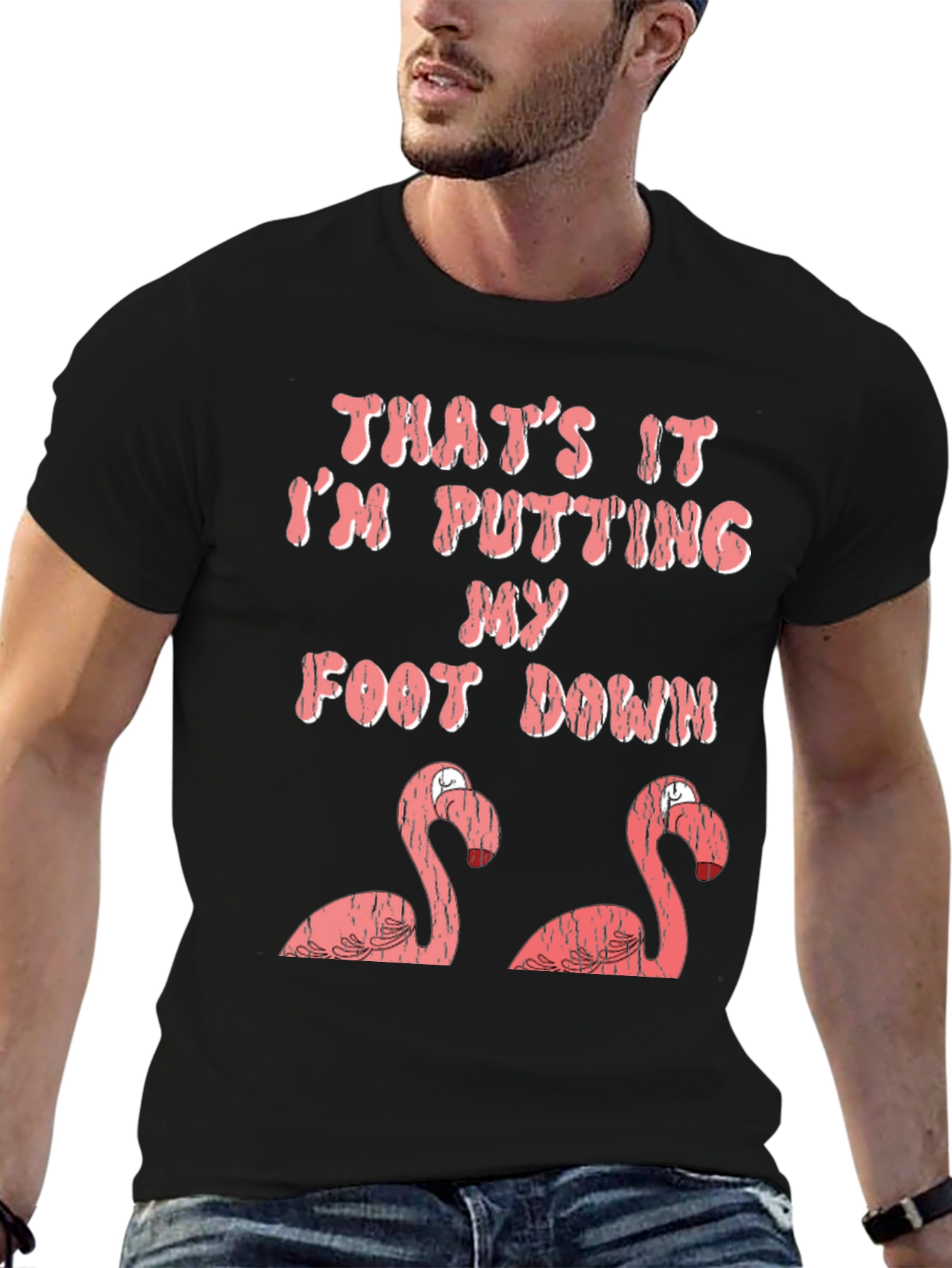 Black Funny Flamingo T-Shirt: I'm Putting My Foot Down! view 6
