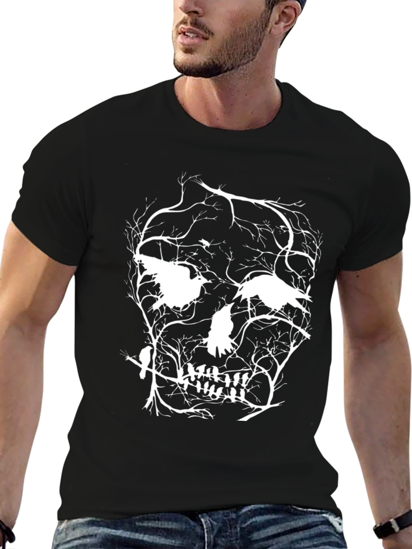 Black Raven Skull Graphic Tee - Black Cotton Blend view 6