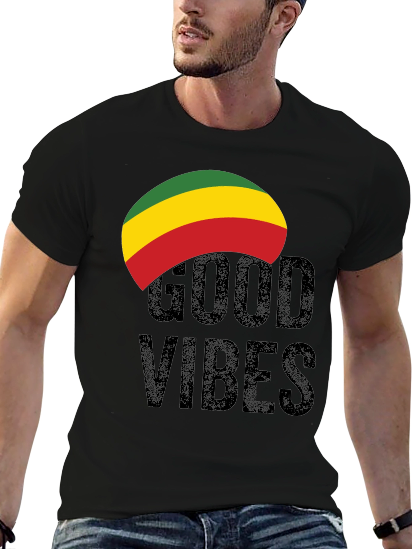Black Rasta Good Vibes Graphic Tee - Black view 6