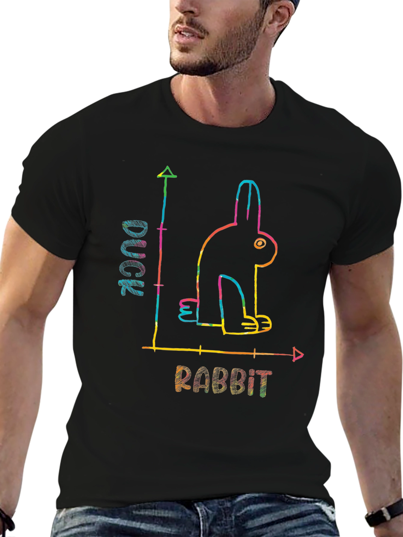 Black Duck or Rabbit? Optical Illusion Graphic T-Shirt view 6