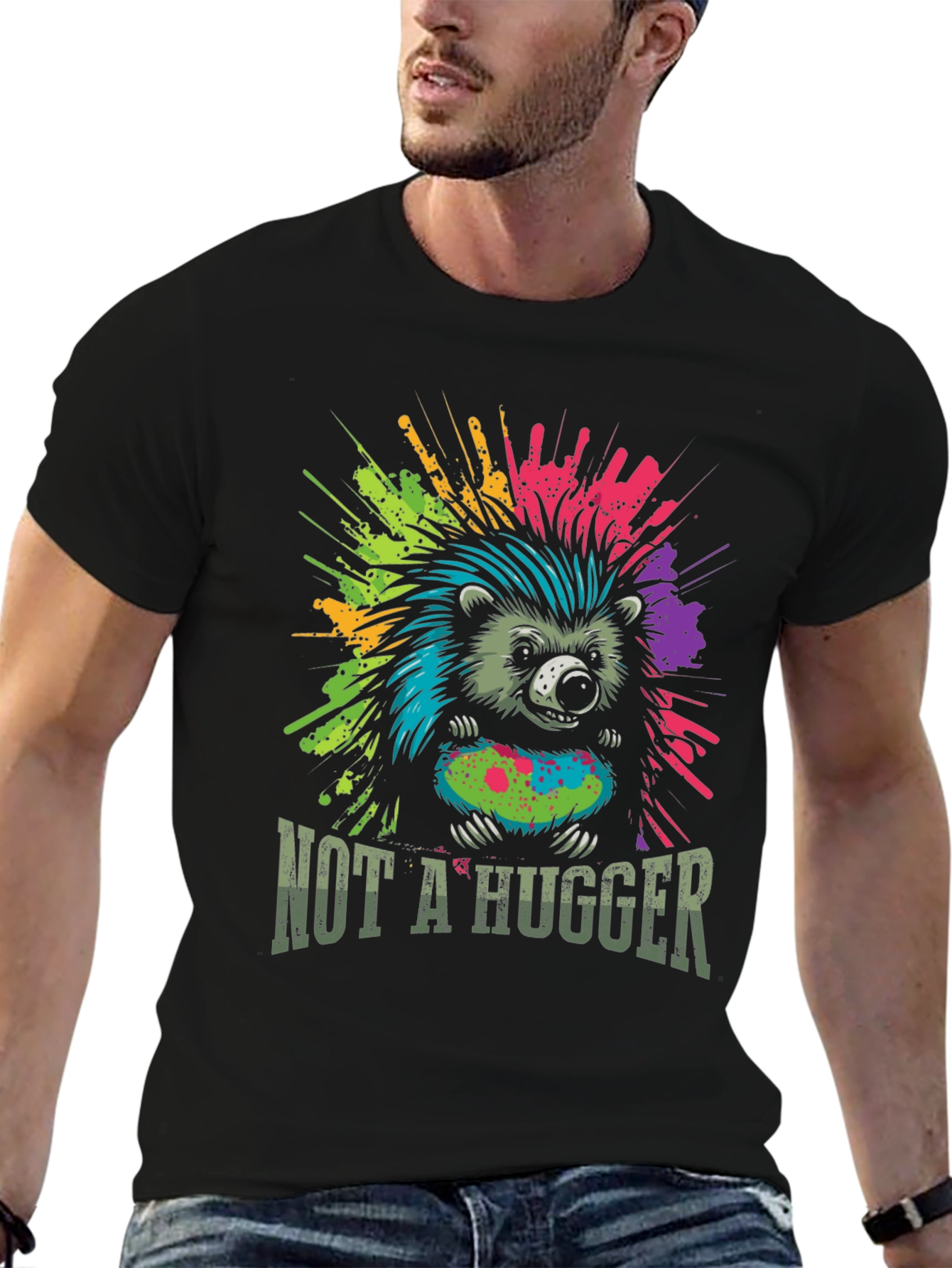 Black Not A Hugger Hedgehog Graphic Tee view 6