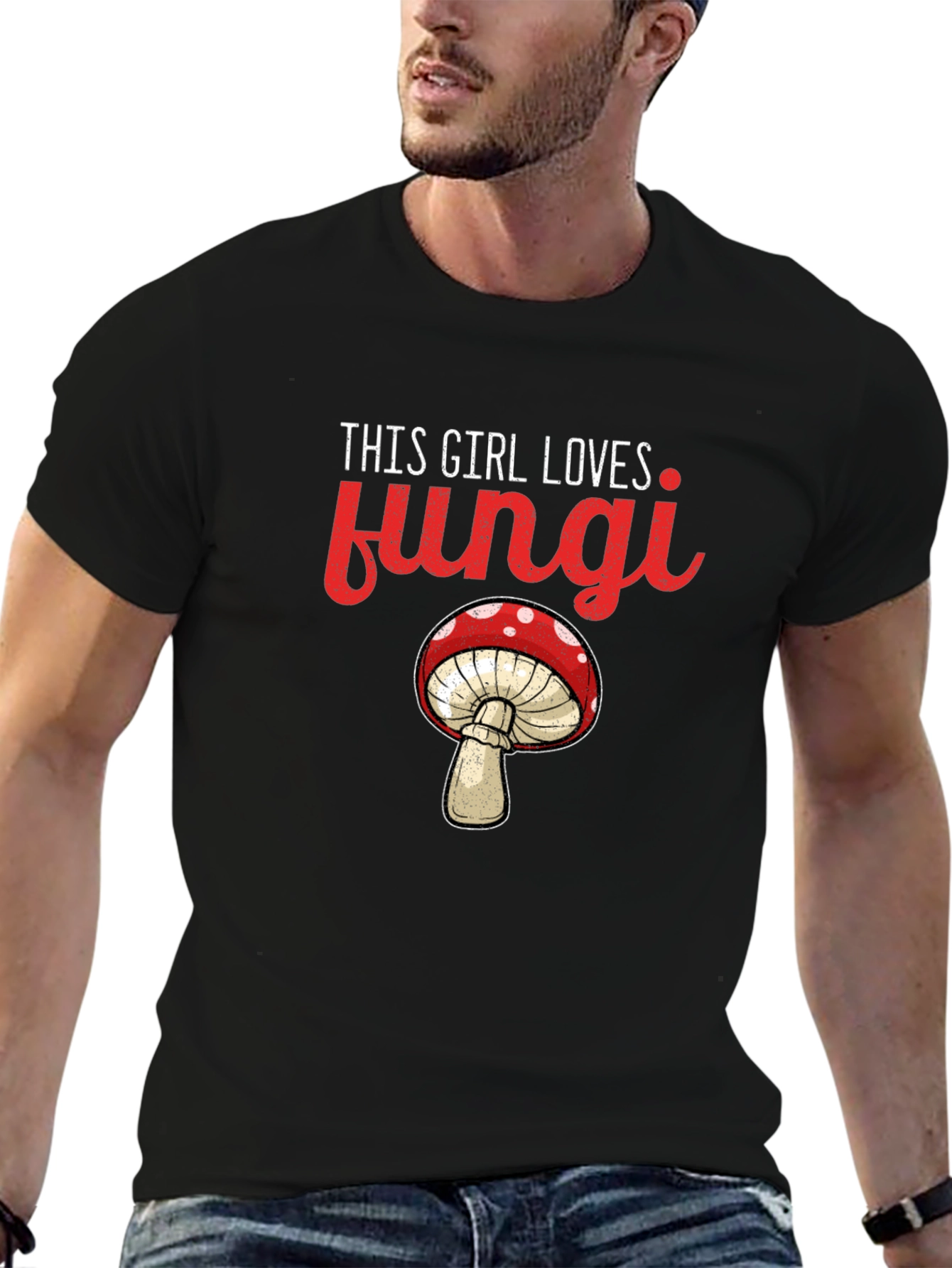 Black This Girl Loves Fungi T-Shirt - Novelty Mushroom Tee view 6