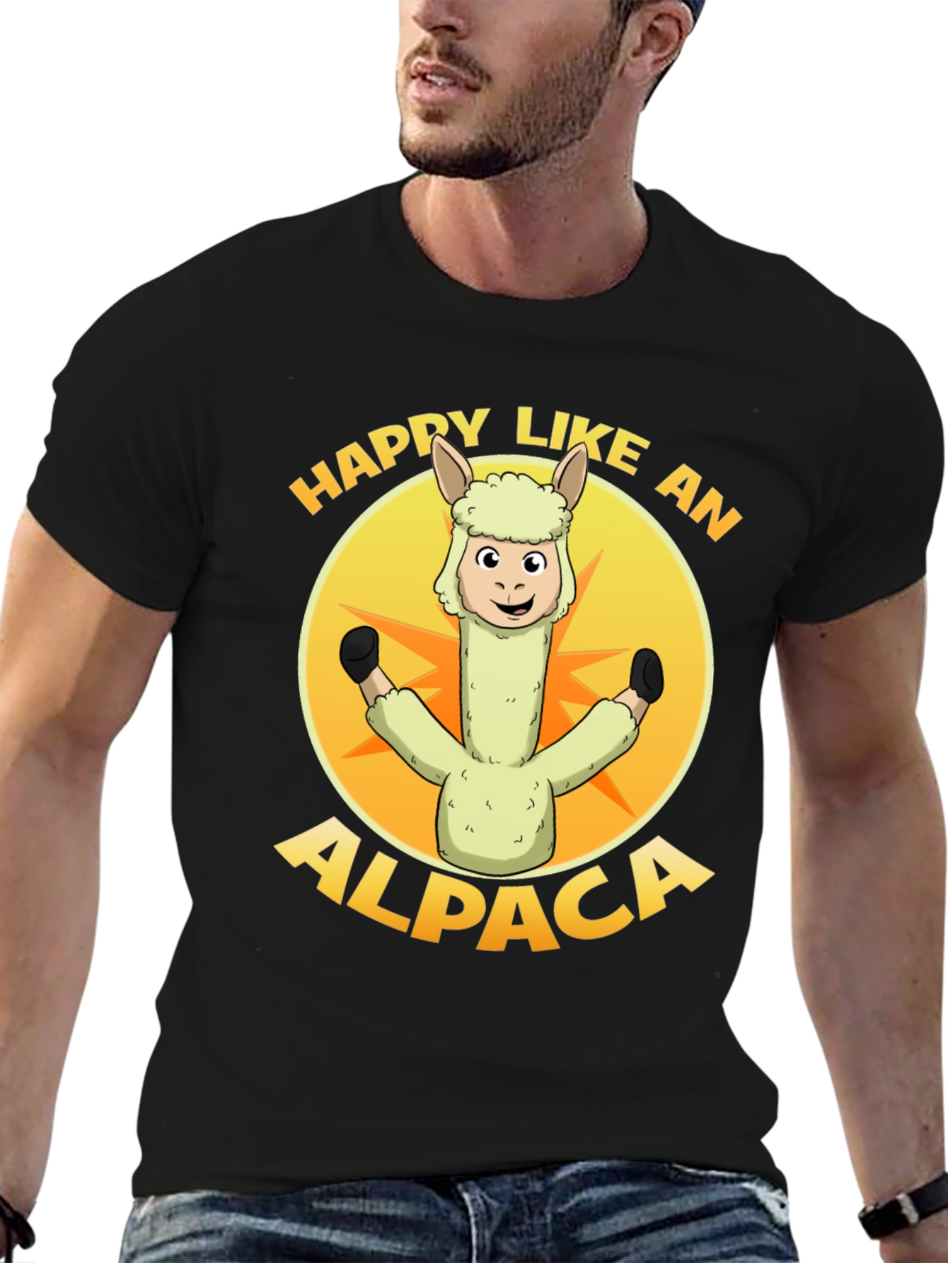 Black Happy Alpaca Graphic T-Shirt view 6