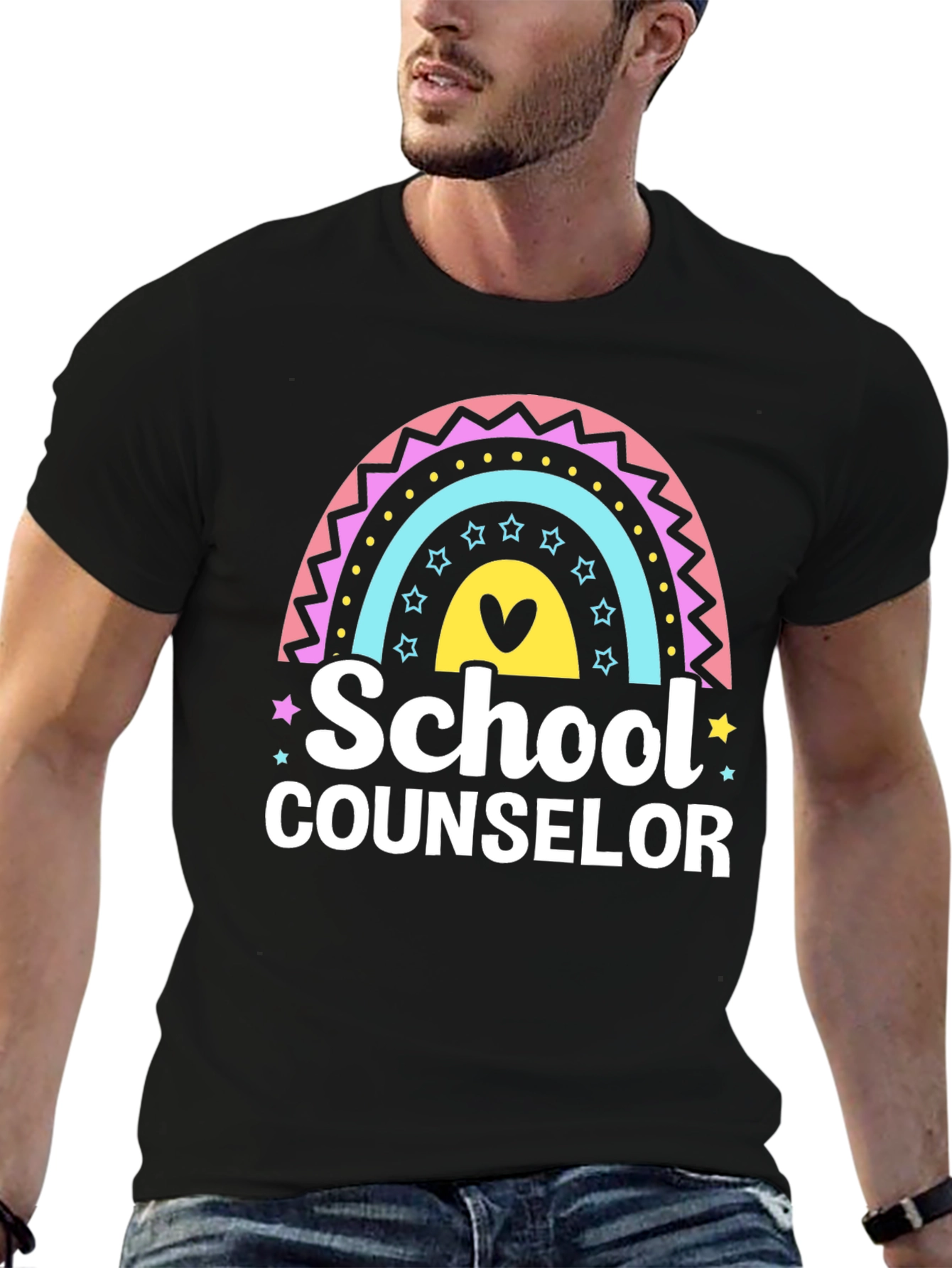 Black School Counselor Rainbow Graphic T-Shirt view 6