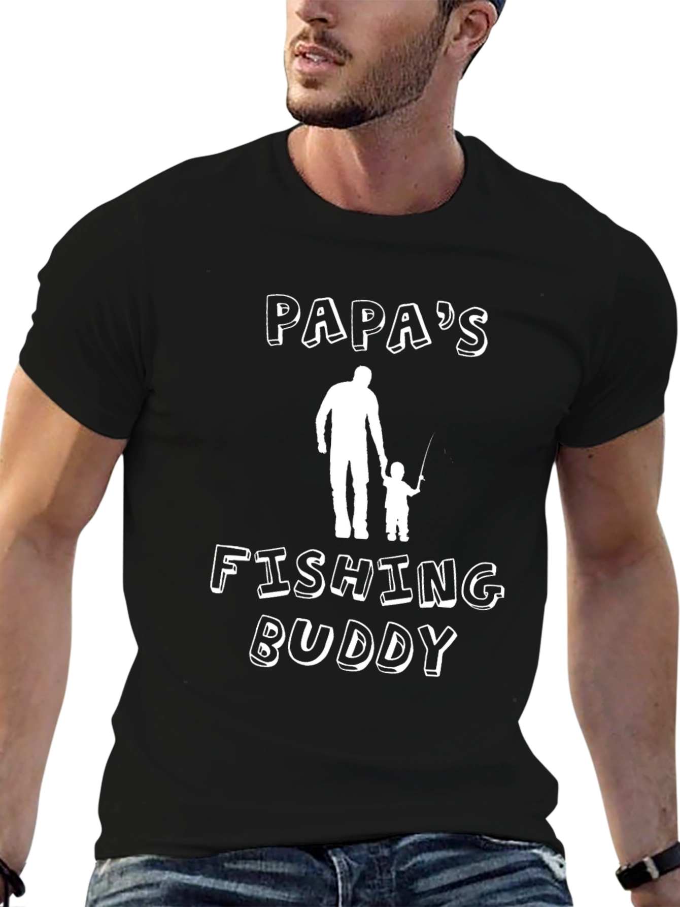 Black Papa's Fishing Buddy T-Shirt - Perfect Gift for Dad view 6