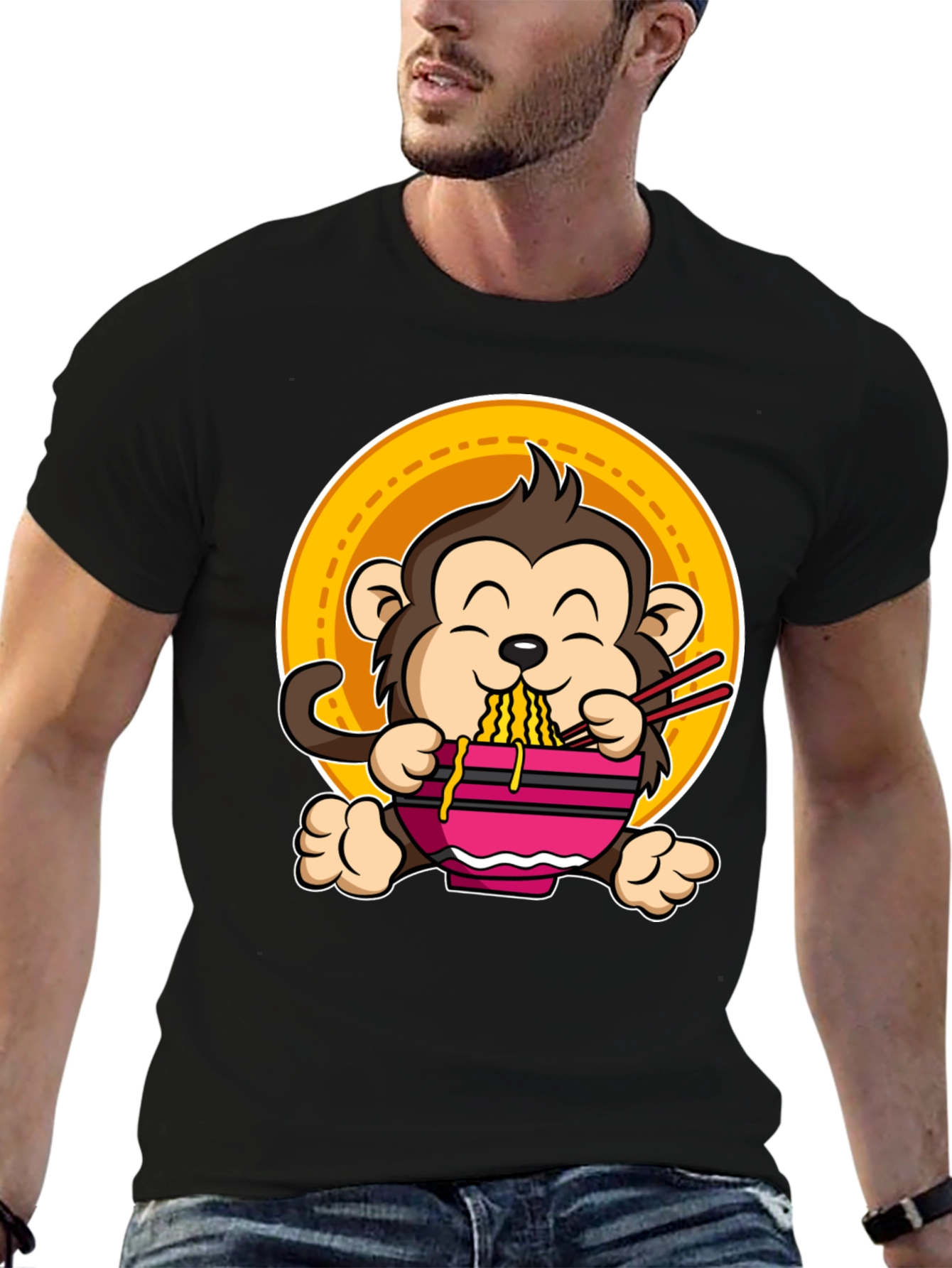 Black Monkey Ramen T-Shirt - Cute & Funny Design view 6