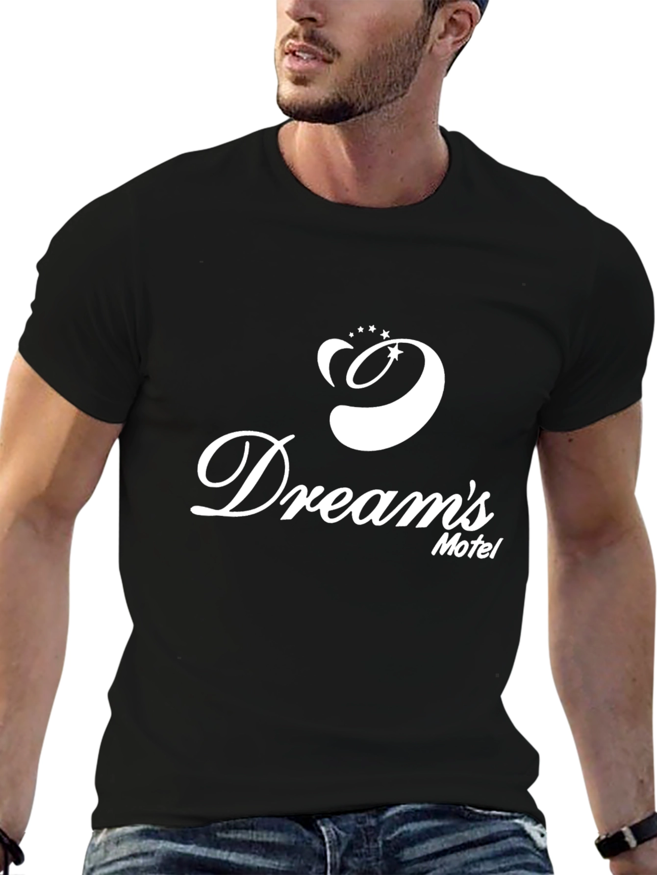 Black Dream's Motel Graphic Tee - Black Cotton T-Shirt view 6
