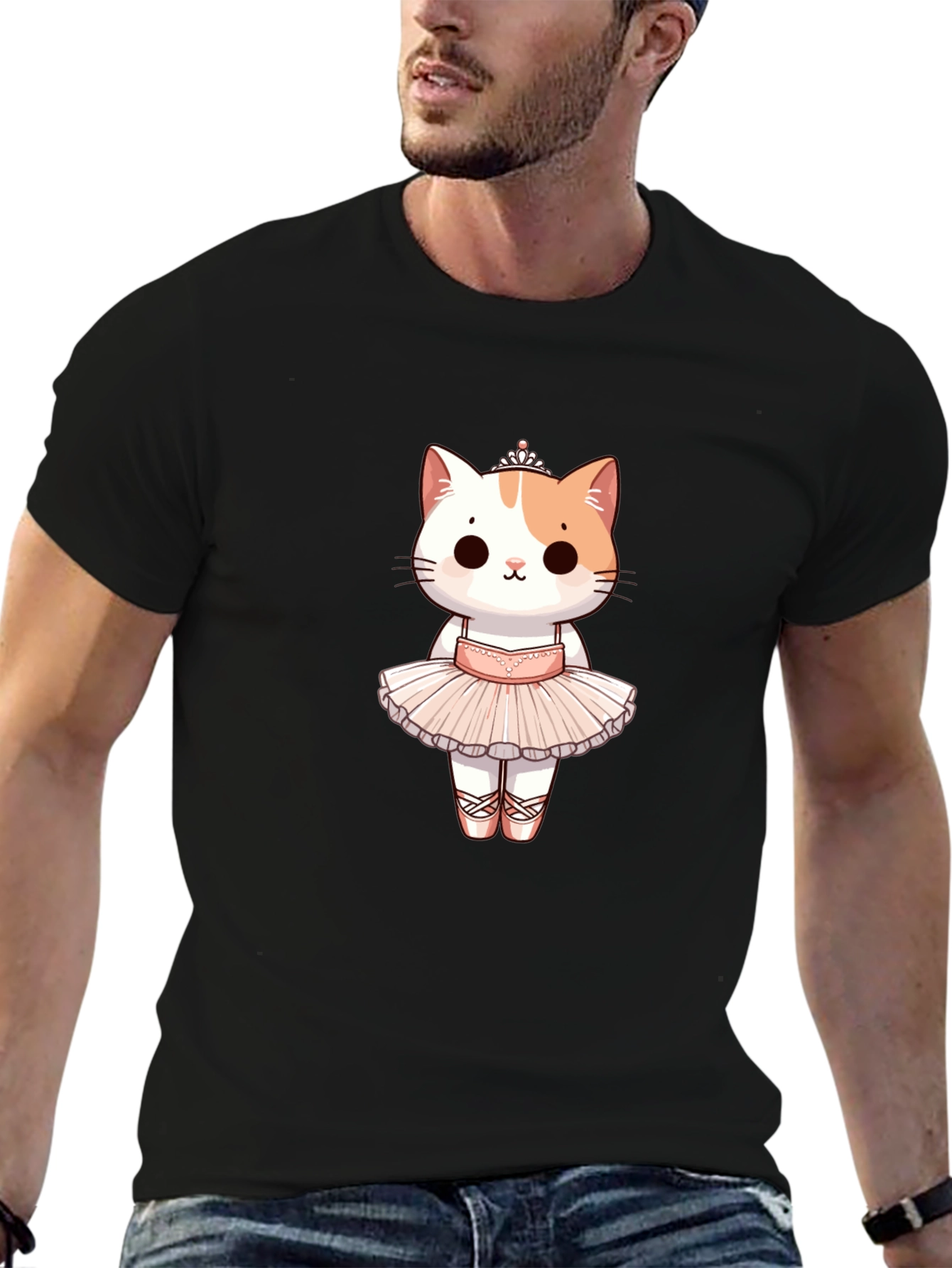 Black Cute Ballerina Cat Graphic Tee view 6