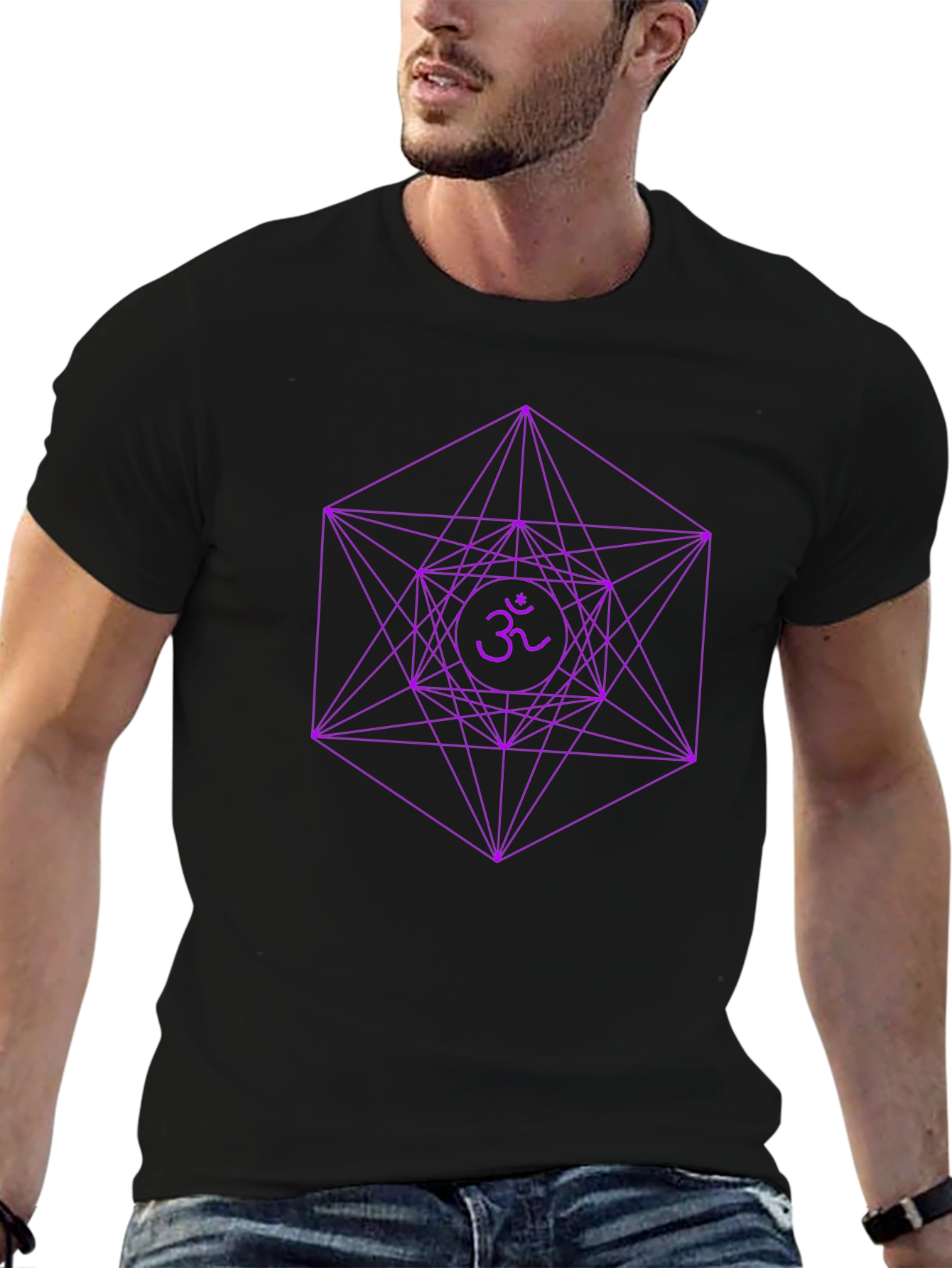Black Geometric Om T-Shirt - Sacred Geometry Design view 6