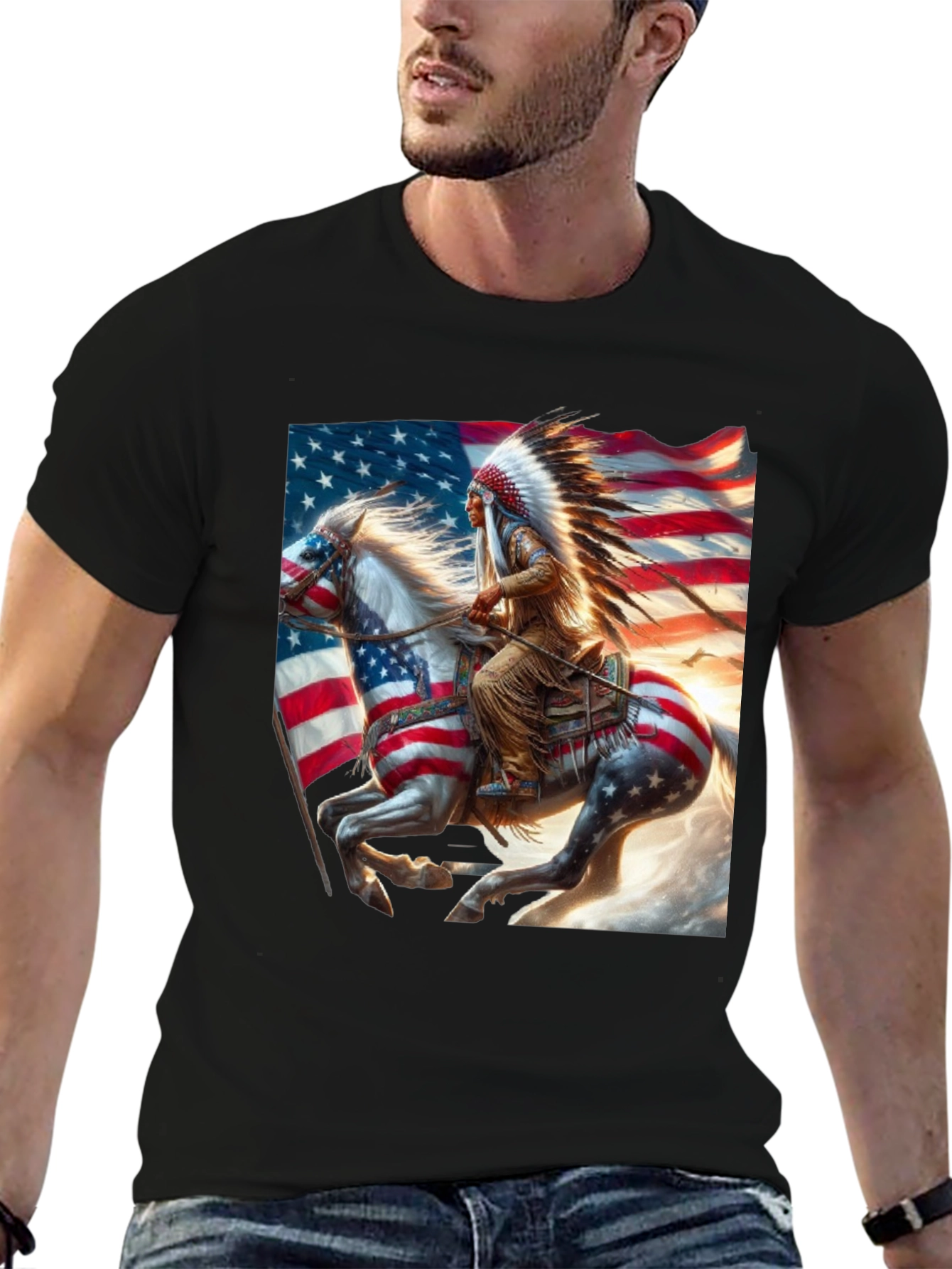 Black Native American Flag T-Shirt view 6