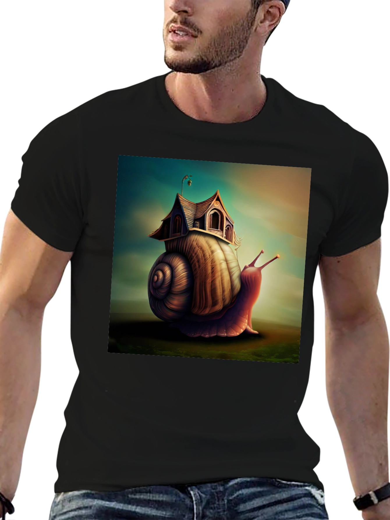 Black Whimsical Snail House Tee view 6