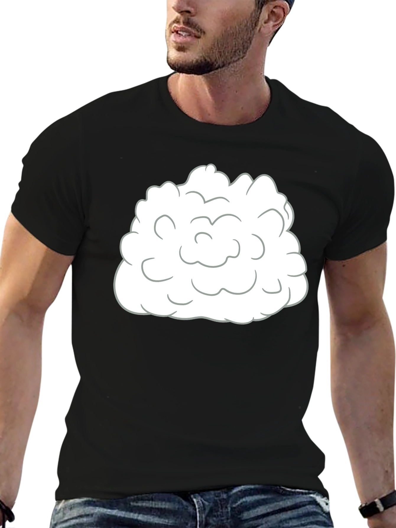 Black Cartoon Cloud Graphic T-Shirt - Black view 6