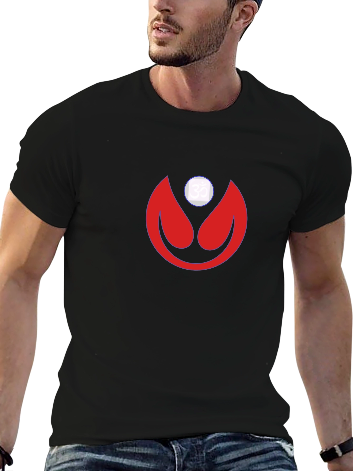 Black Modern Graphic Tee - Red Abstract Design on Black view 6