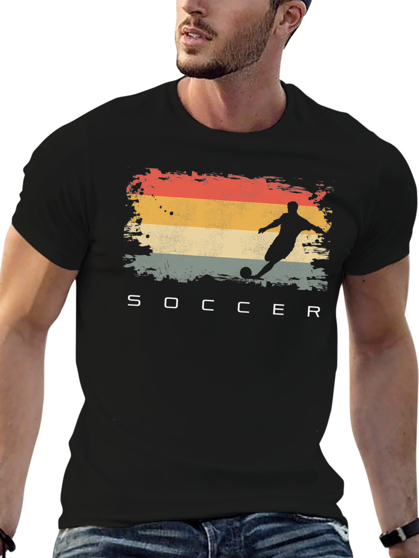 Black Retro Soccer Player Graphic T-Shirt view 6