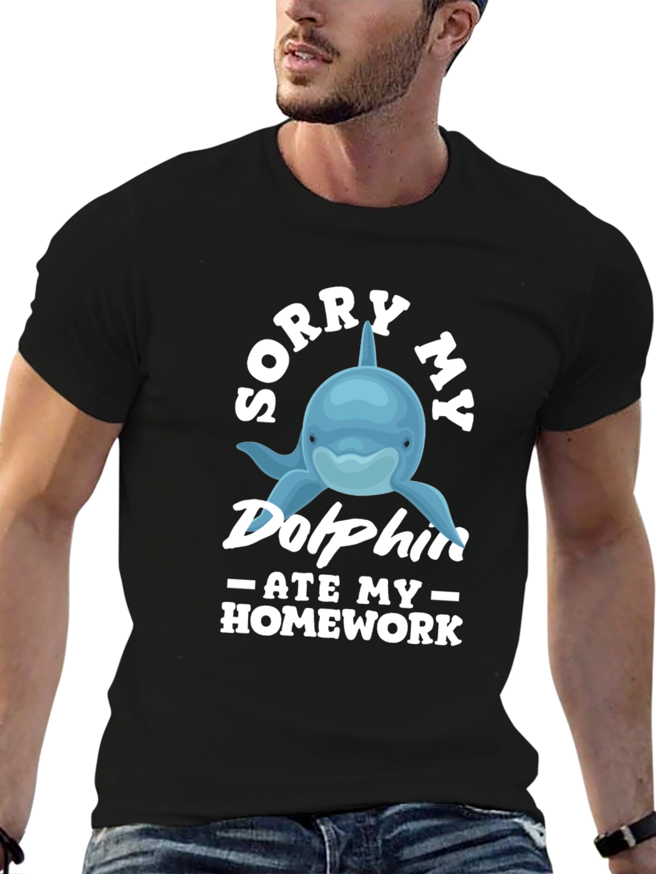 Black Sorry My Dolphin Ate My Homework T-Shirt view 6