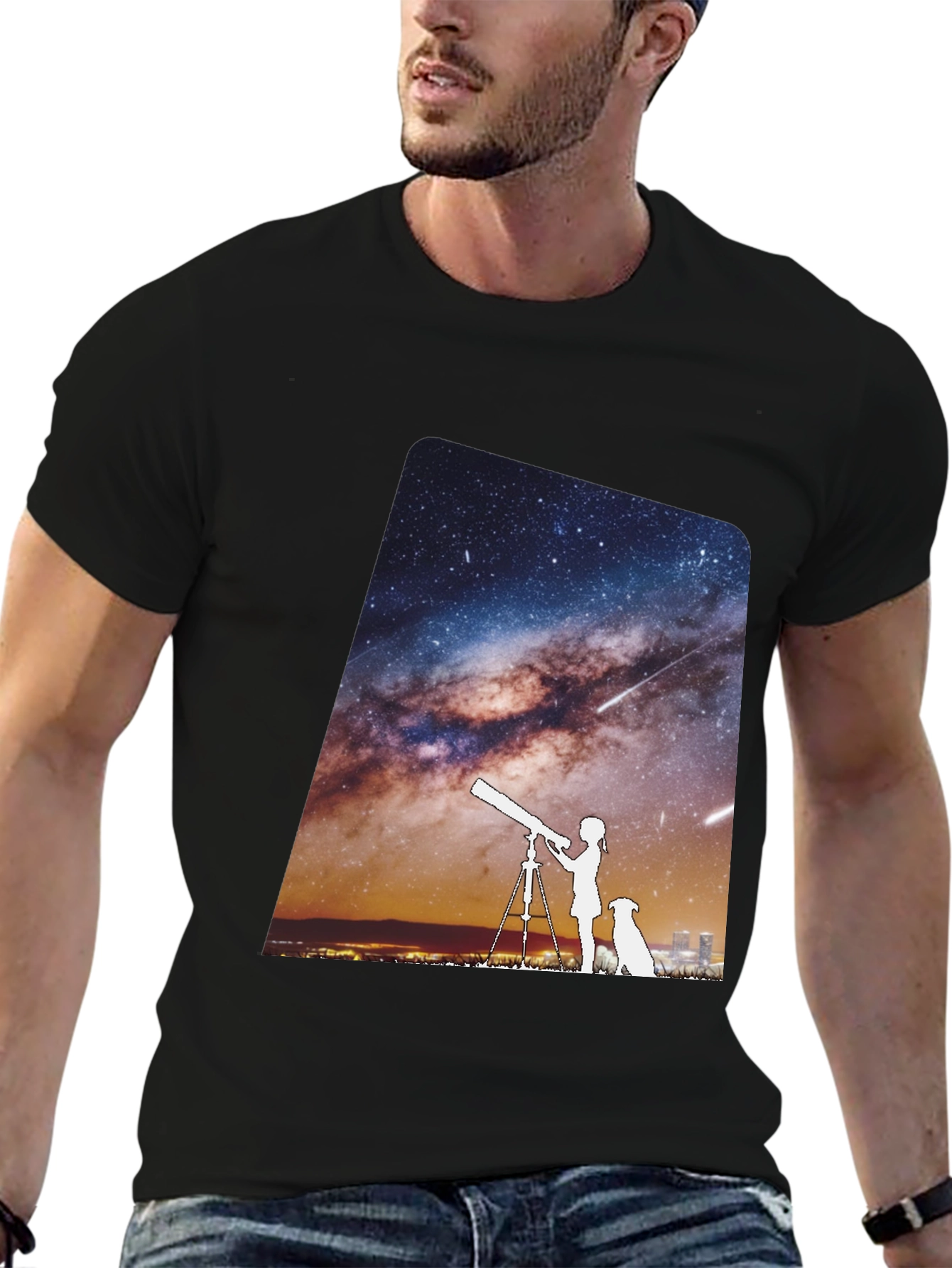 Black Starry Night Tee - Unisex Premium Cotton T-Shirt view 6