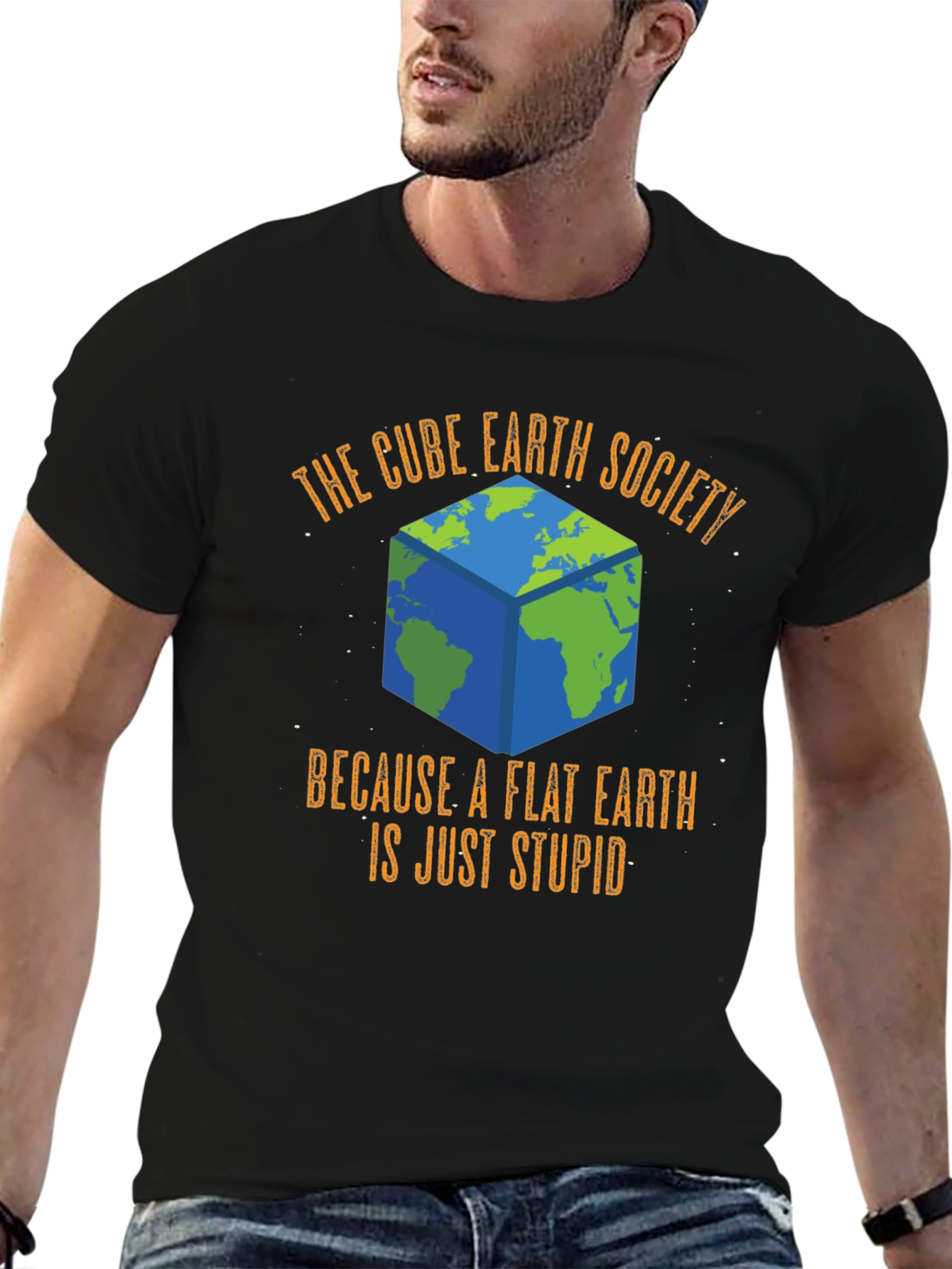Black Cube Earth Society T-Shirt - Funny Flat Earth Conspiracy Tee view 6