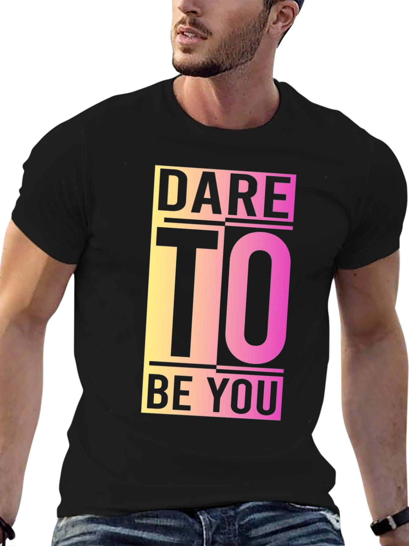 Black Dare To Be You Graphic Tee - Black Cotton Blend view 6