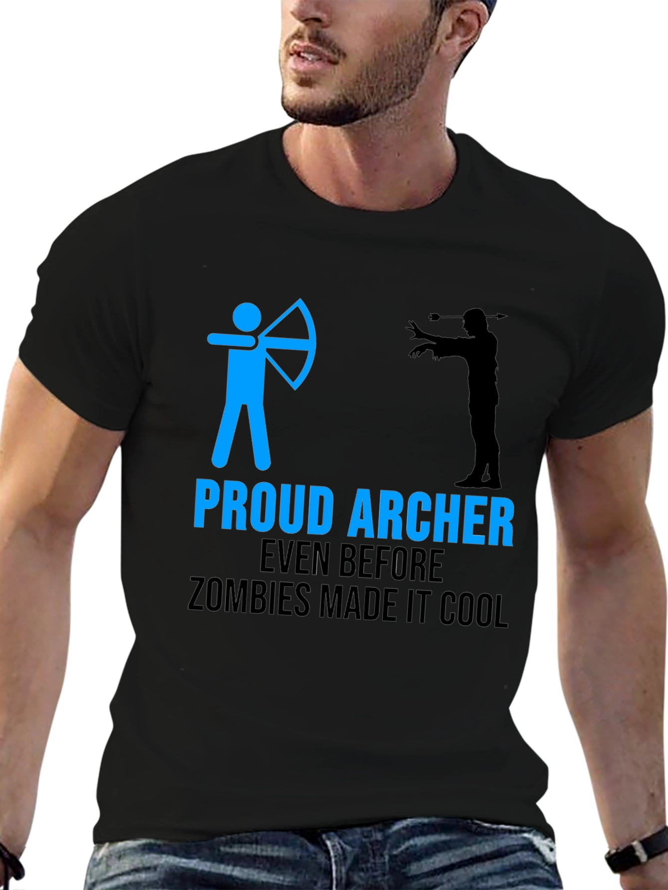 Black Proud Archer Zombie Funny T-Shirt view 6