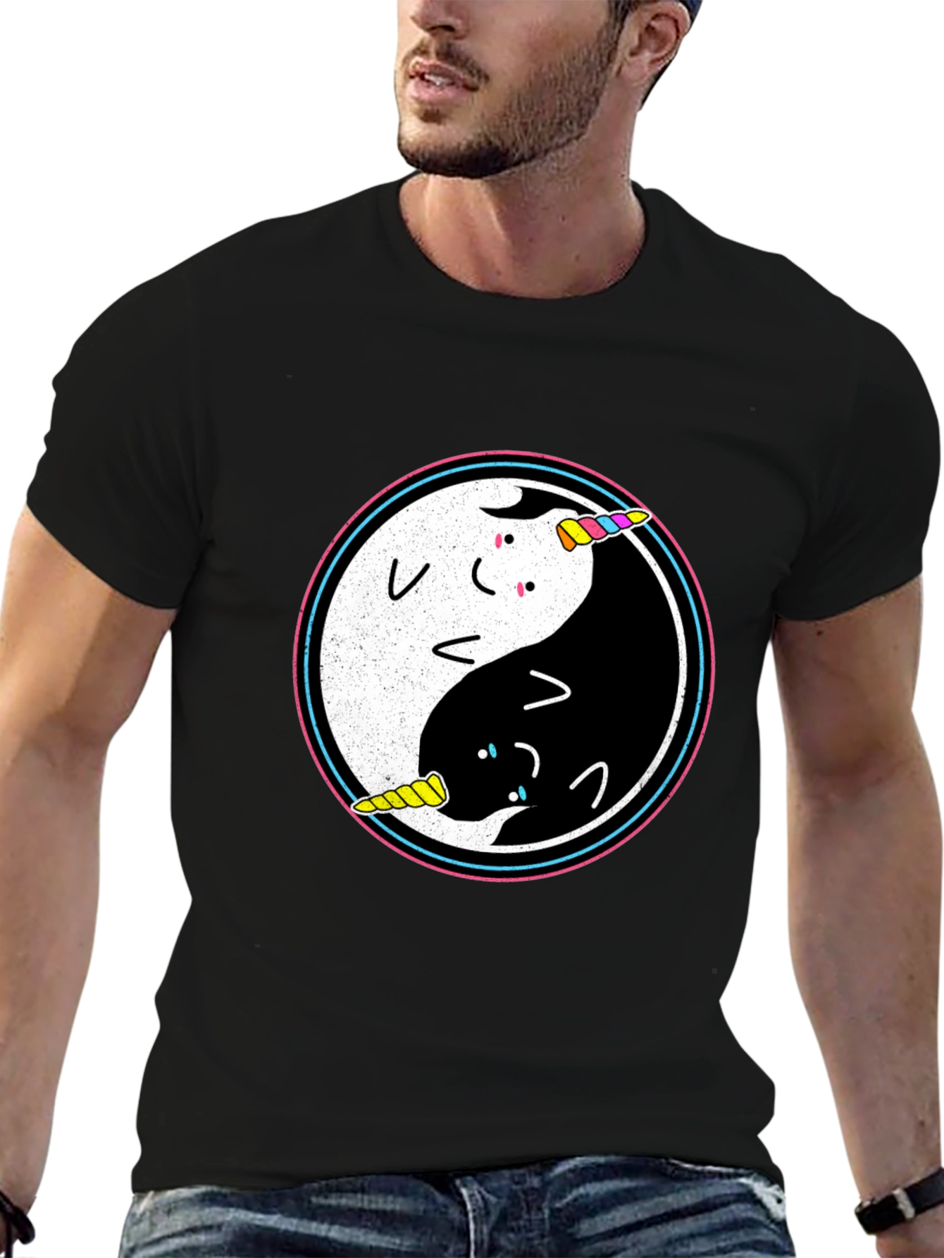 Black Yin Yang Unicorn T-Shirt view 6