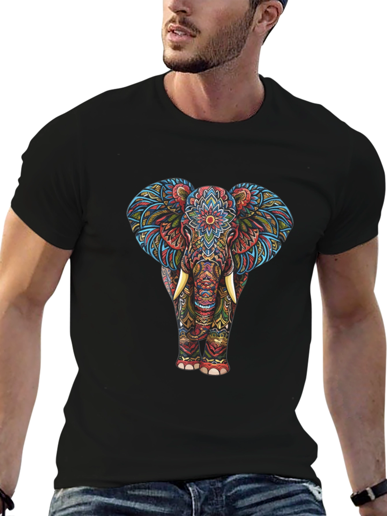 Black Elephant Mandala Graphic Tee - Black view 6