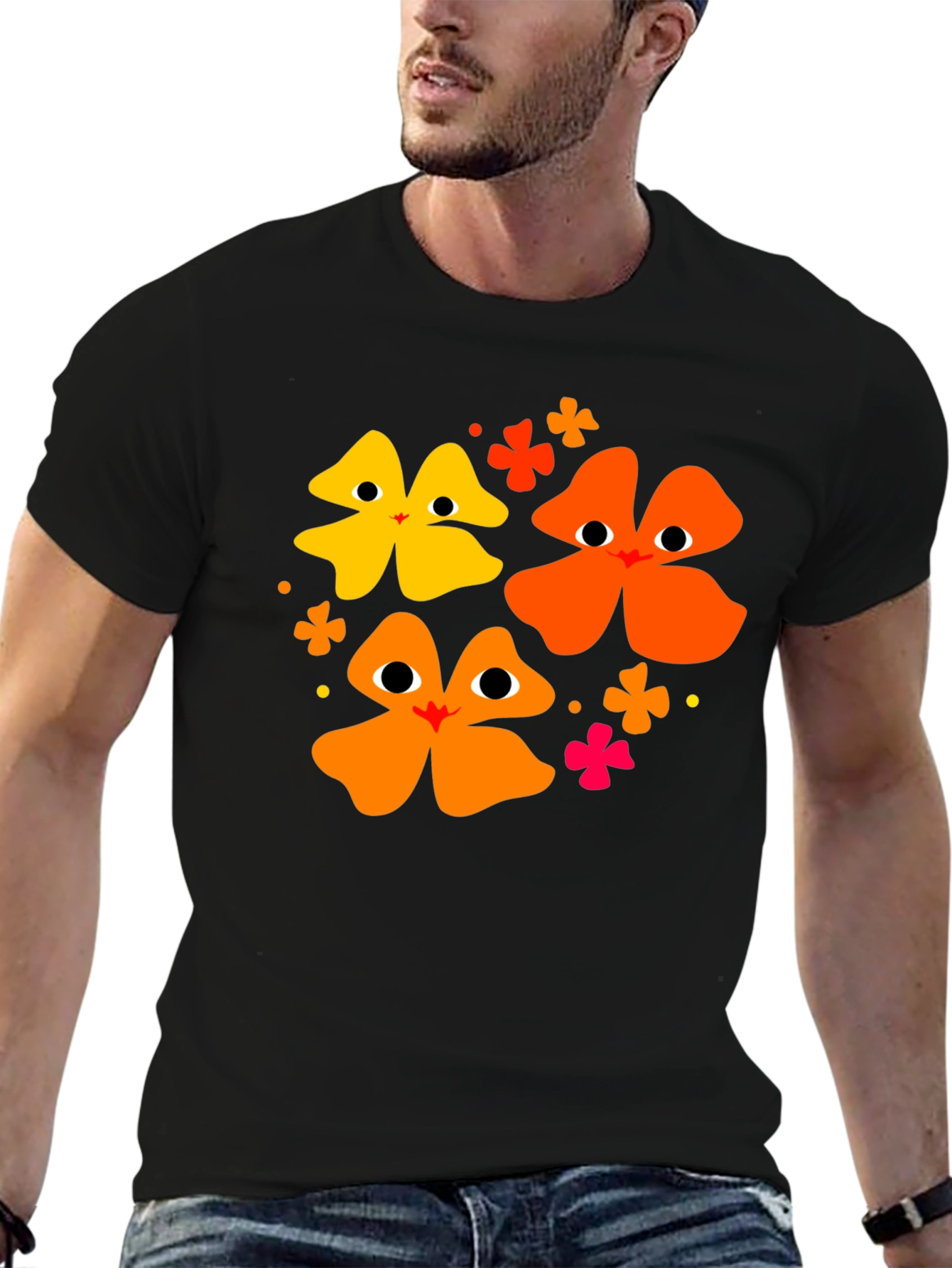 Black Floral Face Black T-Shirt view 6