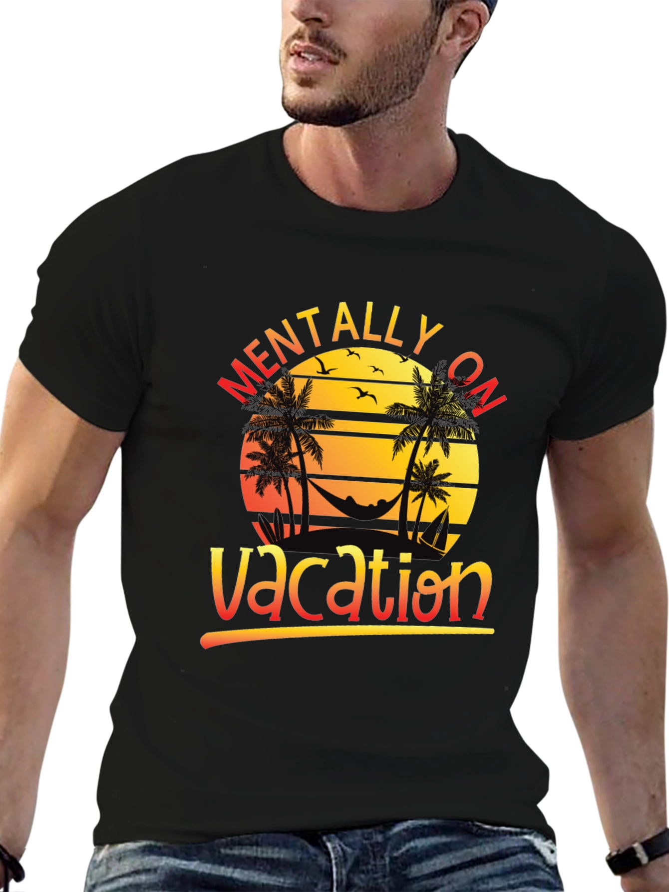 Black Mentally On Vacation Black T-Shirt view 6